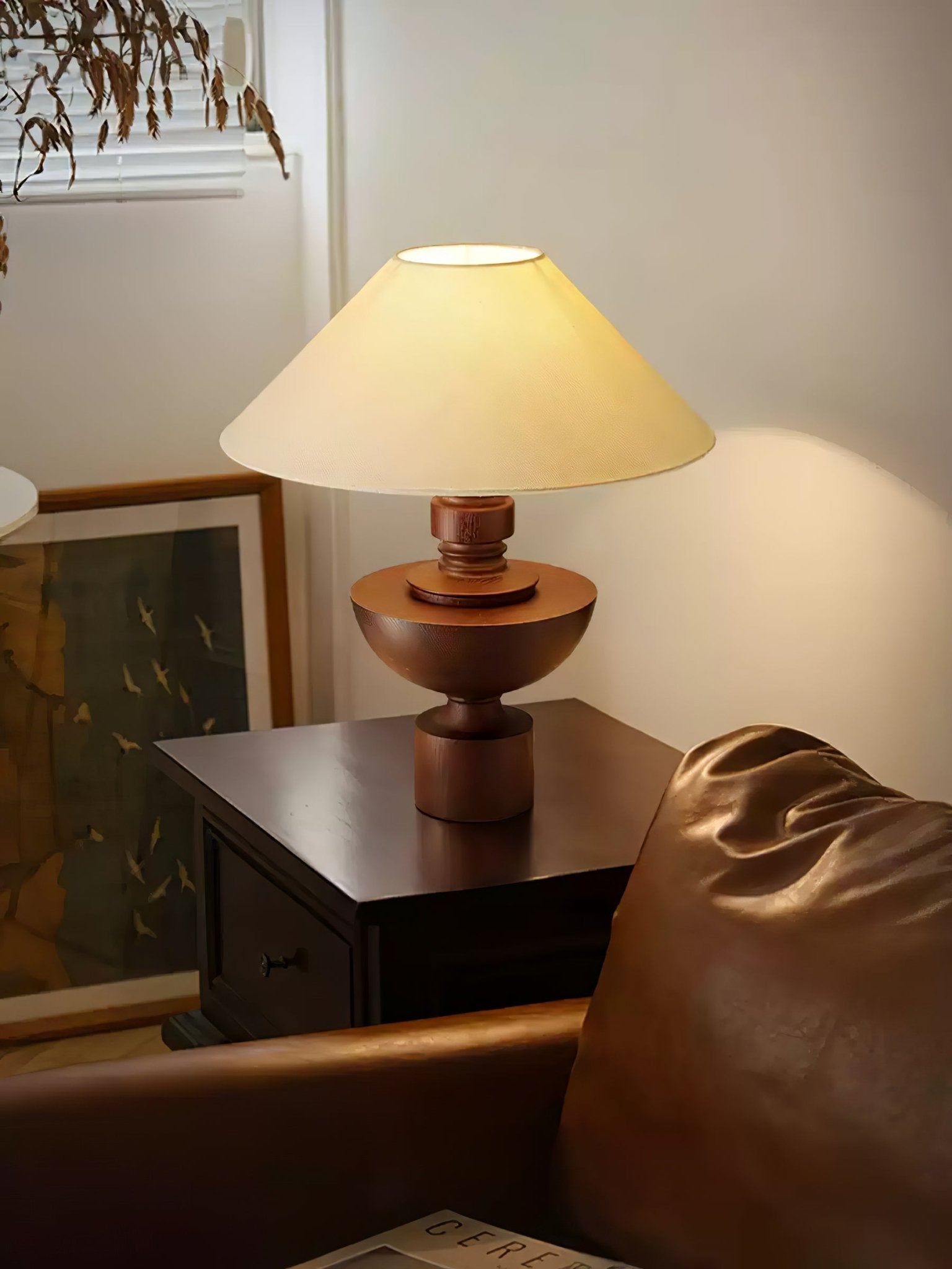 Dunell Wood Fabric Vintage Table Lamp-Neutral Decor