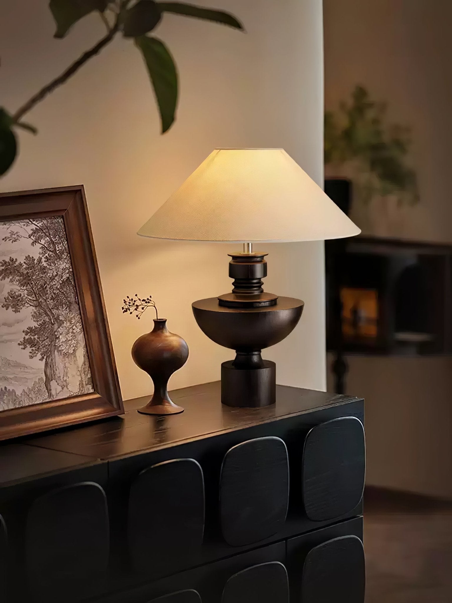 Dunell Wood Fabric Vintage Table Lamp-Neutral Decor