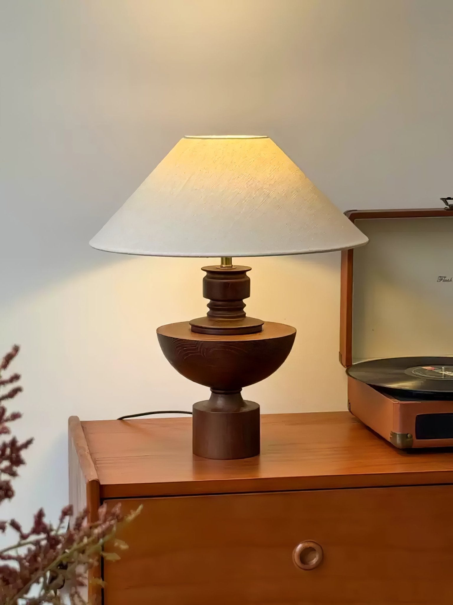 Dunell Wood Fabric Vintage Table Lamp-Neutral Decor