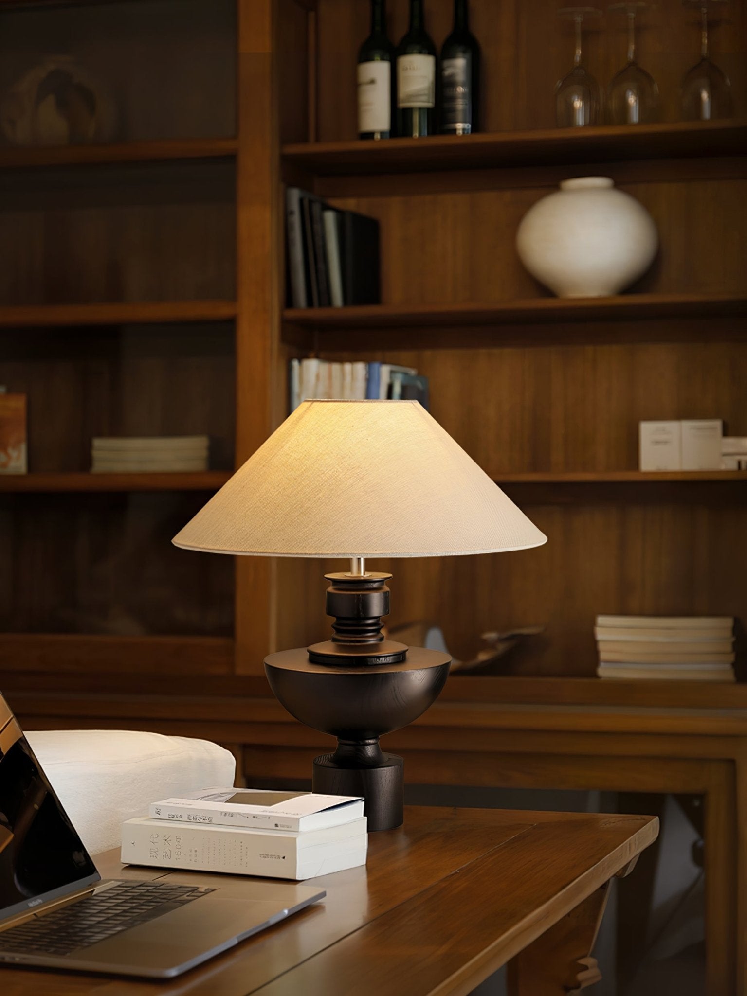Dunell Wood Fabric Vintage Table Lamp-Neutral Decor