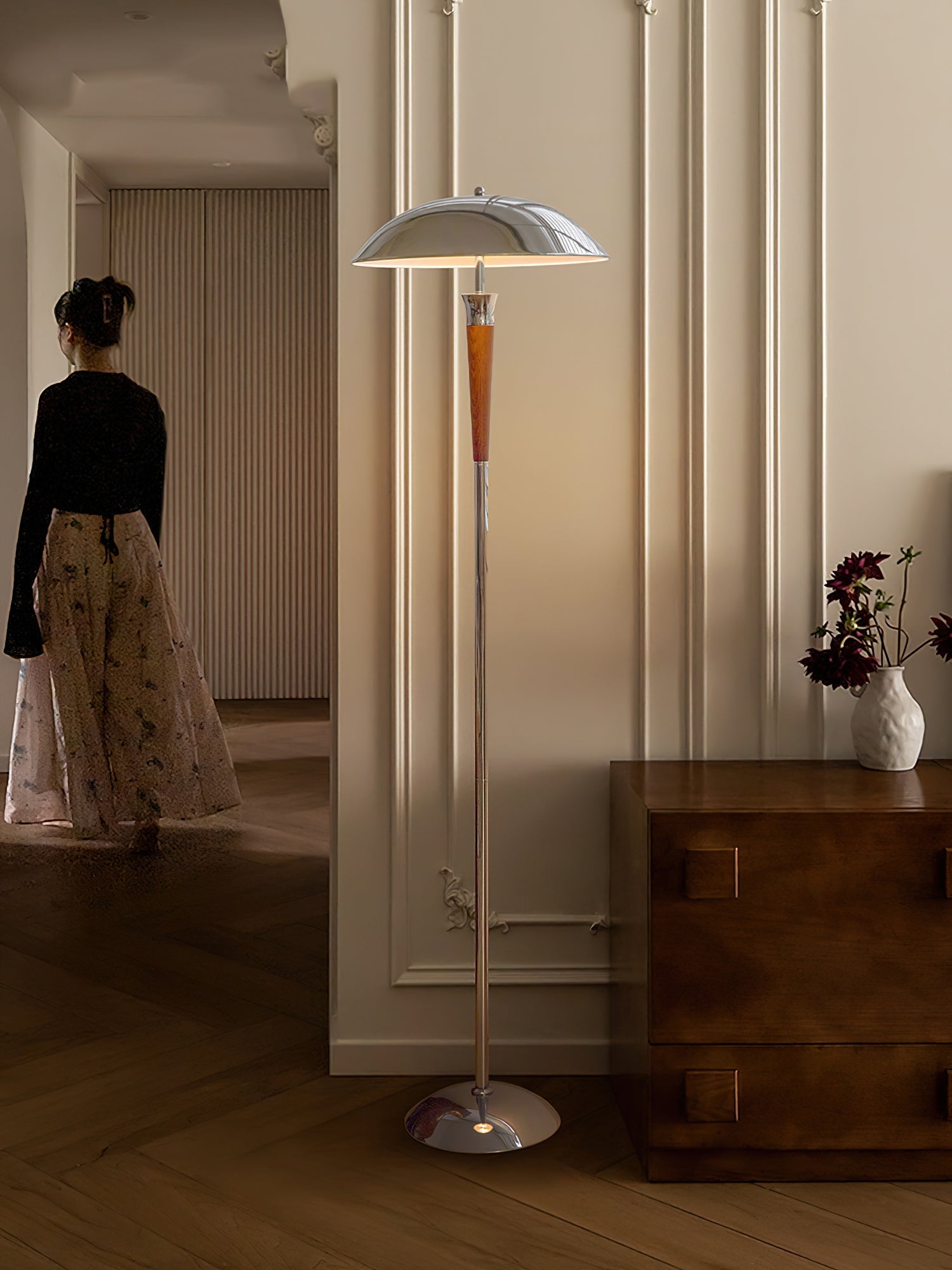 Faye Retro Chrome Floor Lamp-Neutral Decor