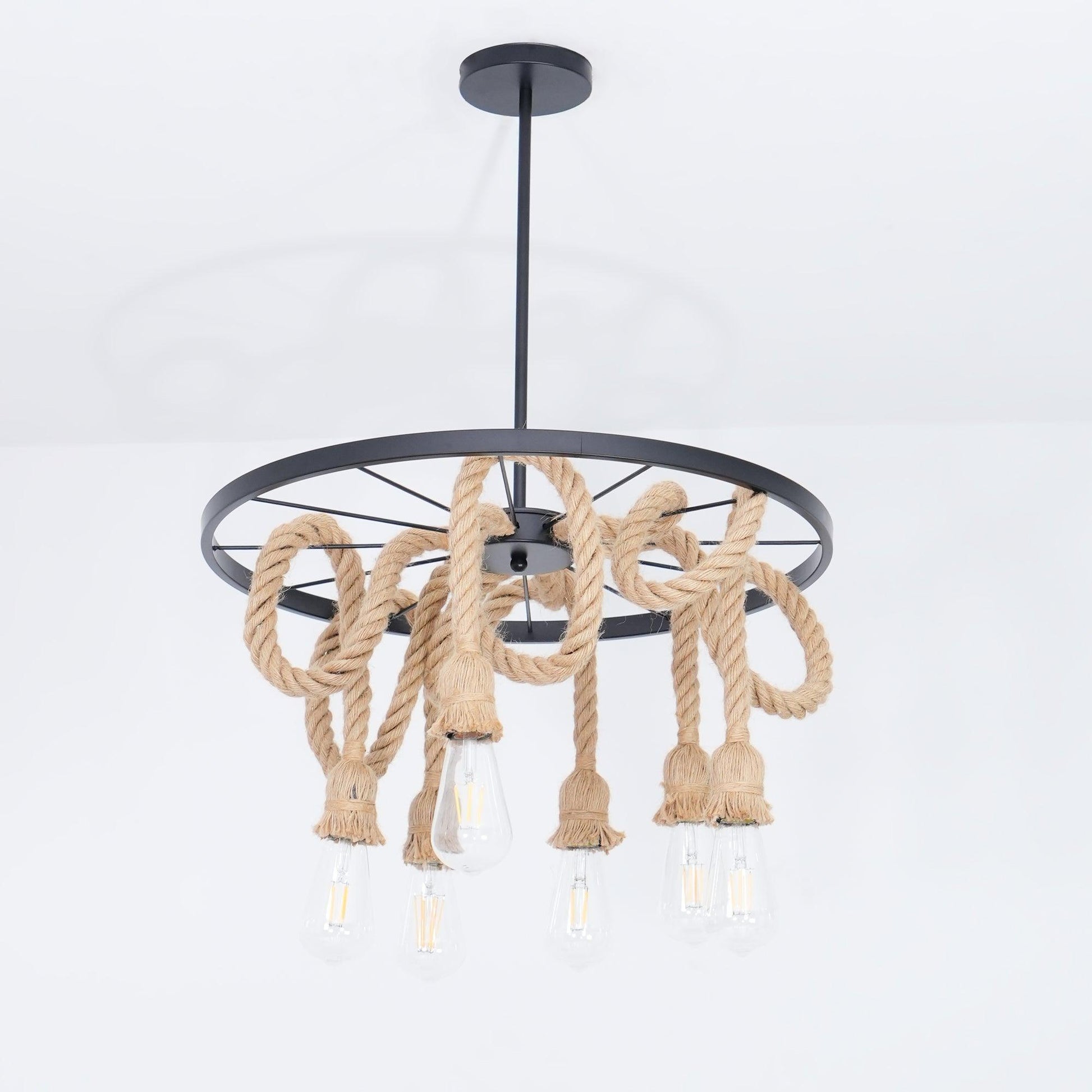 Lustra Chandelier Hemp Rope Industrial Six Head-Neutral Decor