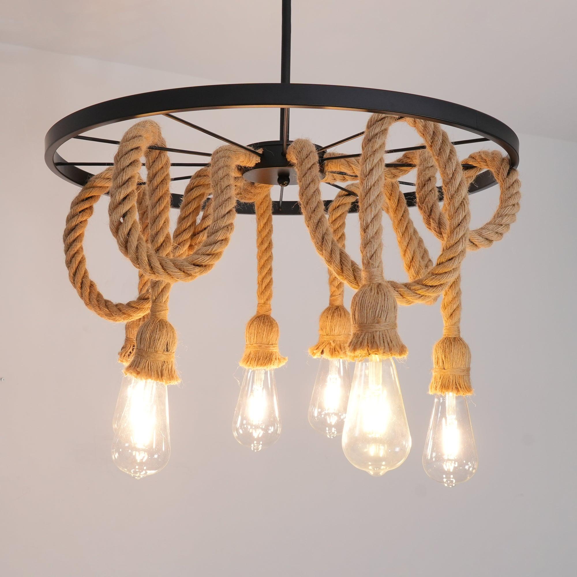 Lustra Chandelier Hemp Rope Industrial Six Head-Neutral Decor