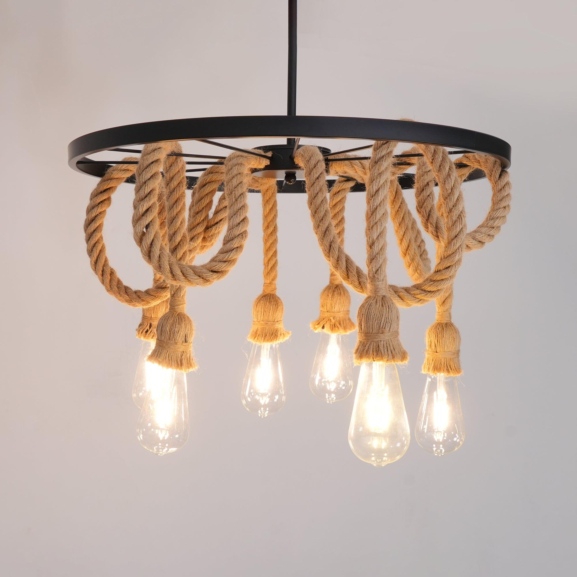 Lustra Chandelier Hemp Rope Industrial Six Head-Neutral Decor