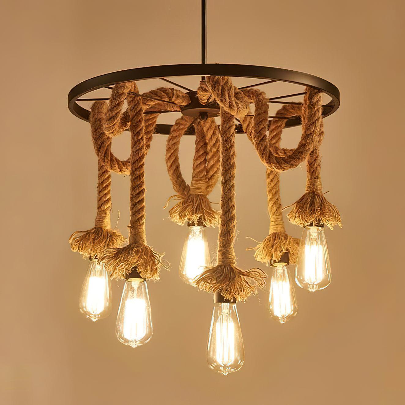 Lustra Chandelier Hemp Rope Industrial Six Head-Neutral Decor