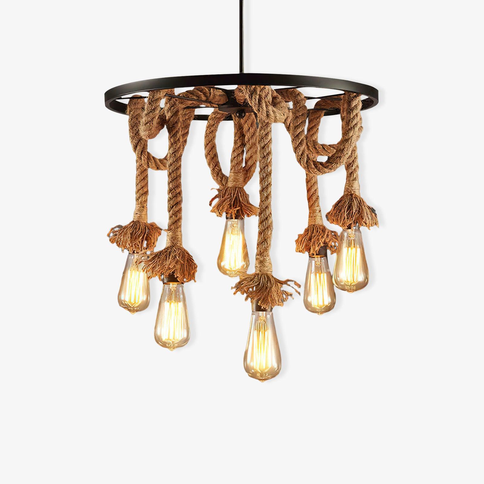 Lustra Chandelier Hemp Rope Industrial Six Head-Neutral Decor