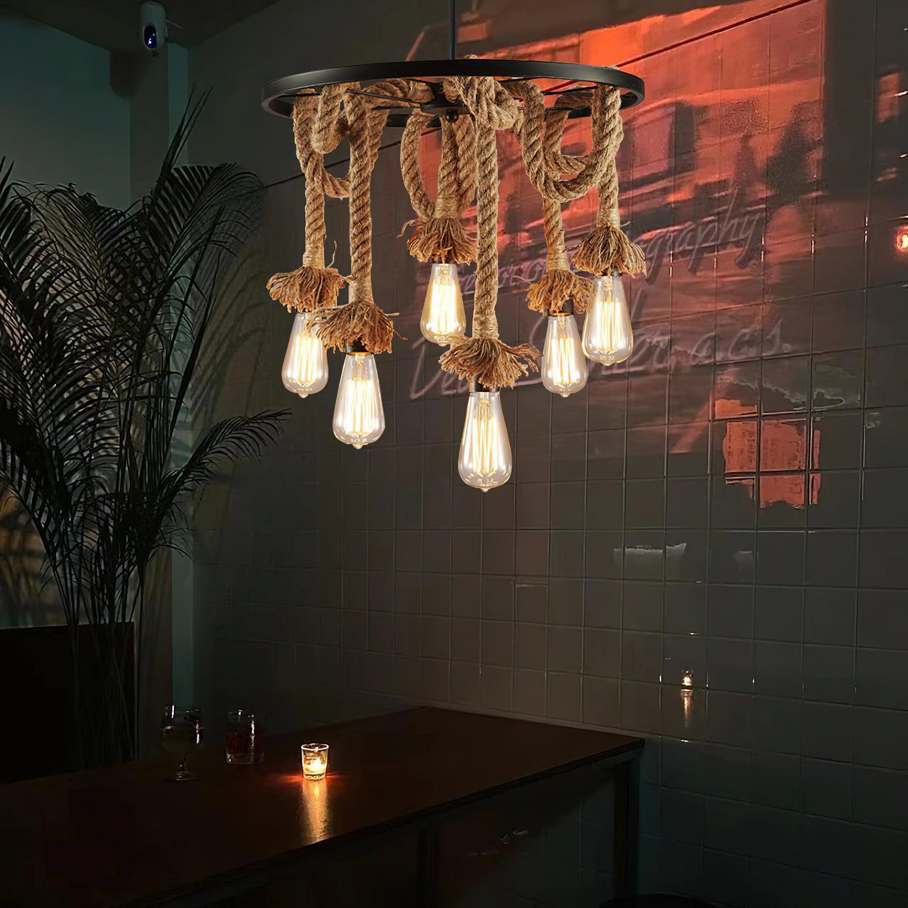 Lustra Chandelier Hemp Rope Industrial Six Head-Neutral Decor