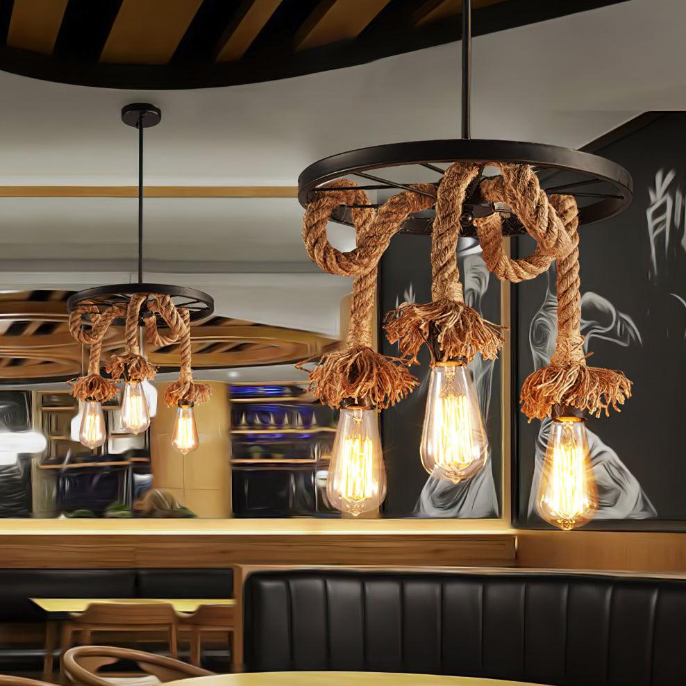 Lustra Chandelier Hemp Rope Industrial Six Head-Neutral Decor
