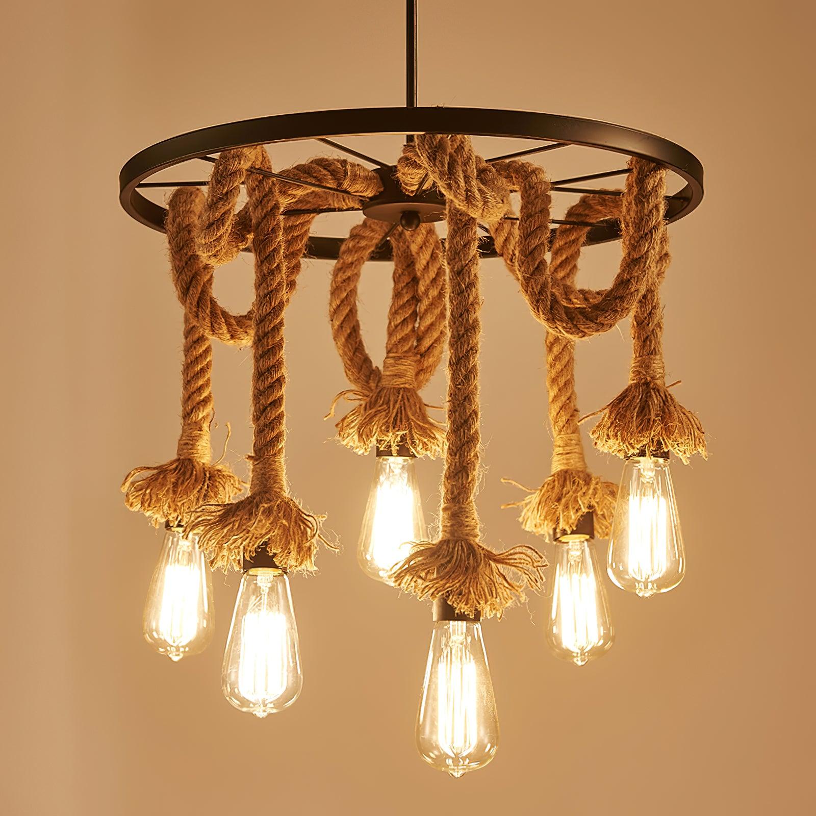 Lustra Chandelier Hemp Rope Industrial Six Head-Neutral Decor