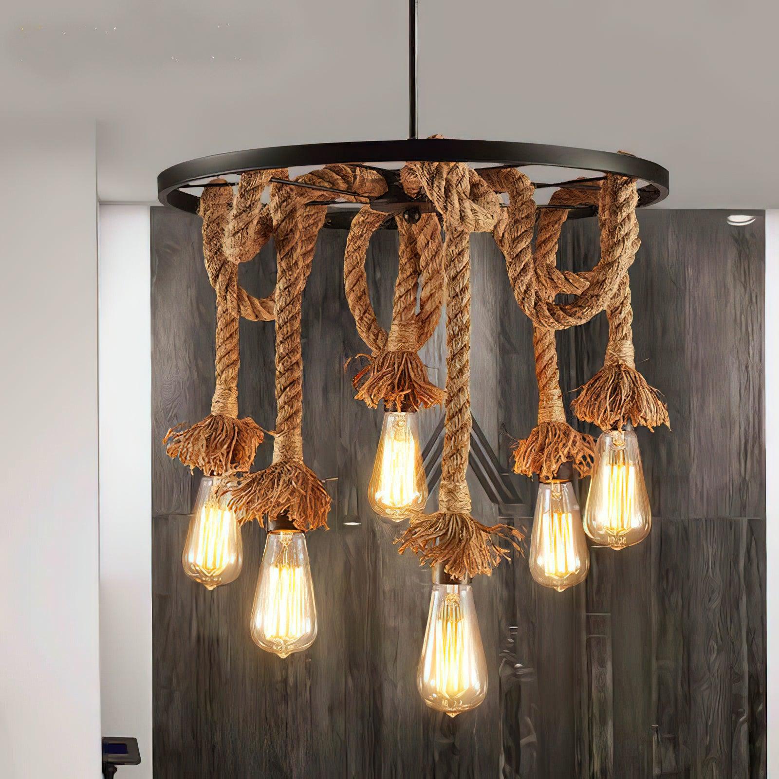 Lustra Chandelier Hemp Rope Industrial Six Head-Neutral Decor