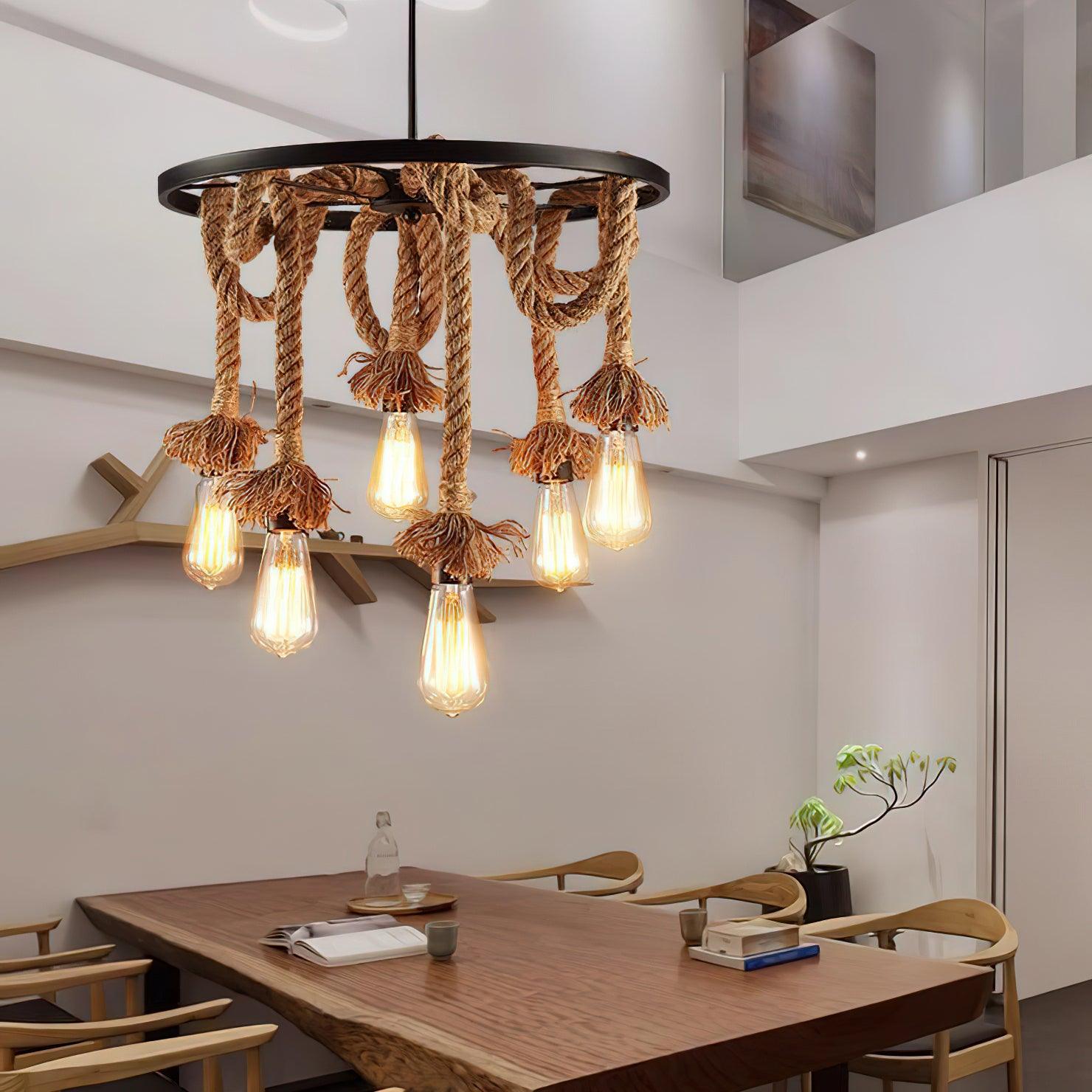 Lustra Chandelier Hemp Rope Industrial Six Head-Neutral Decor