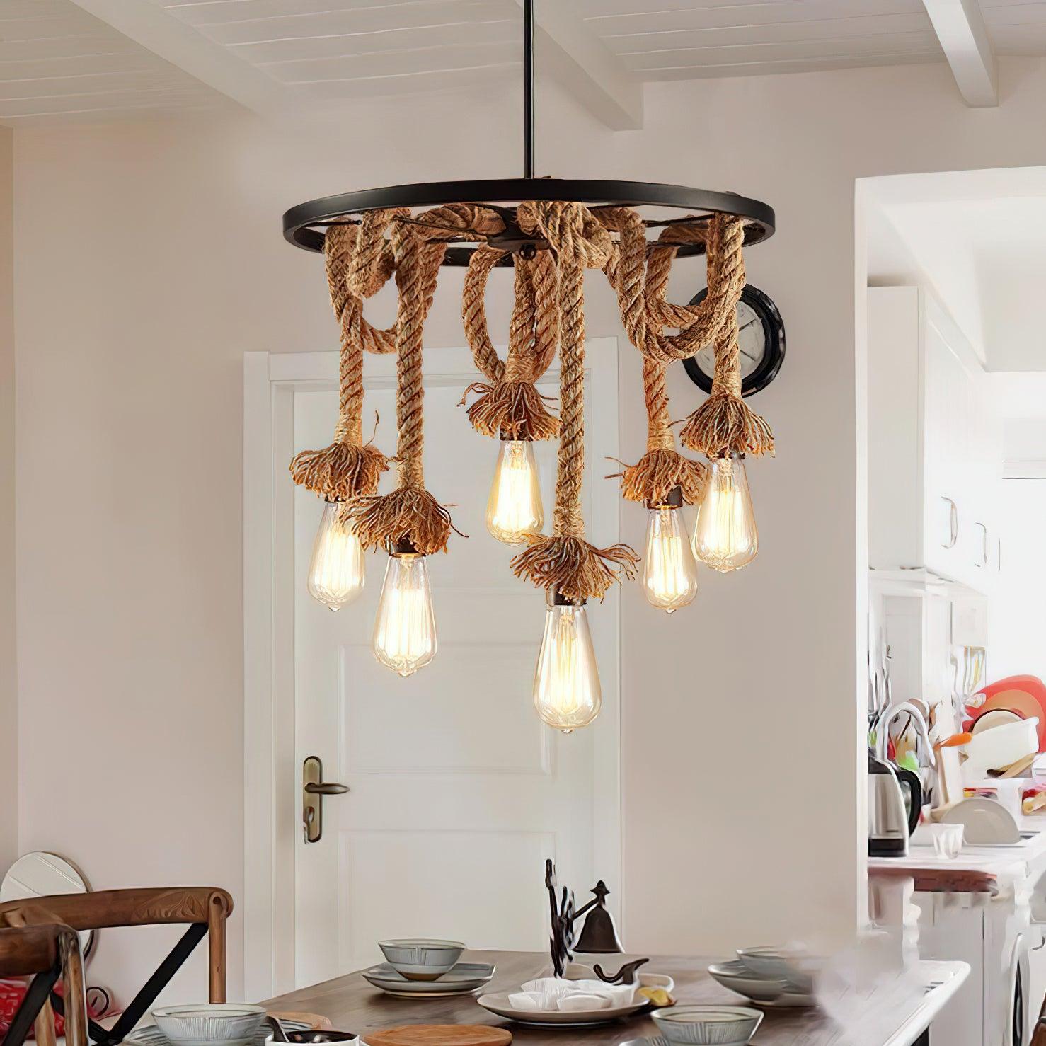 Lustra Chandelier Hemp Rope Industrial Six Head-Neutral Decor