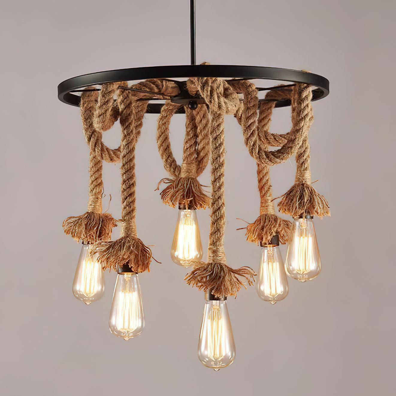 Lustra Chandelier Hemp Rope Industrial Six Head-Neutral Decor