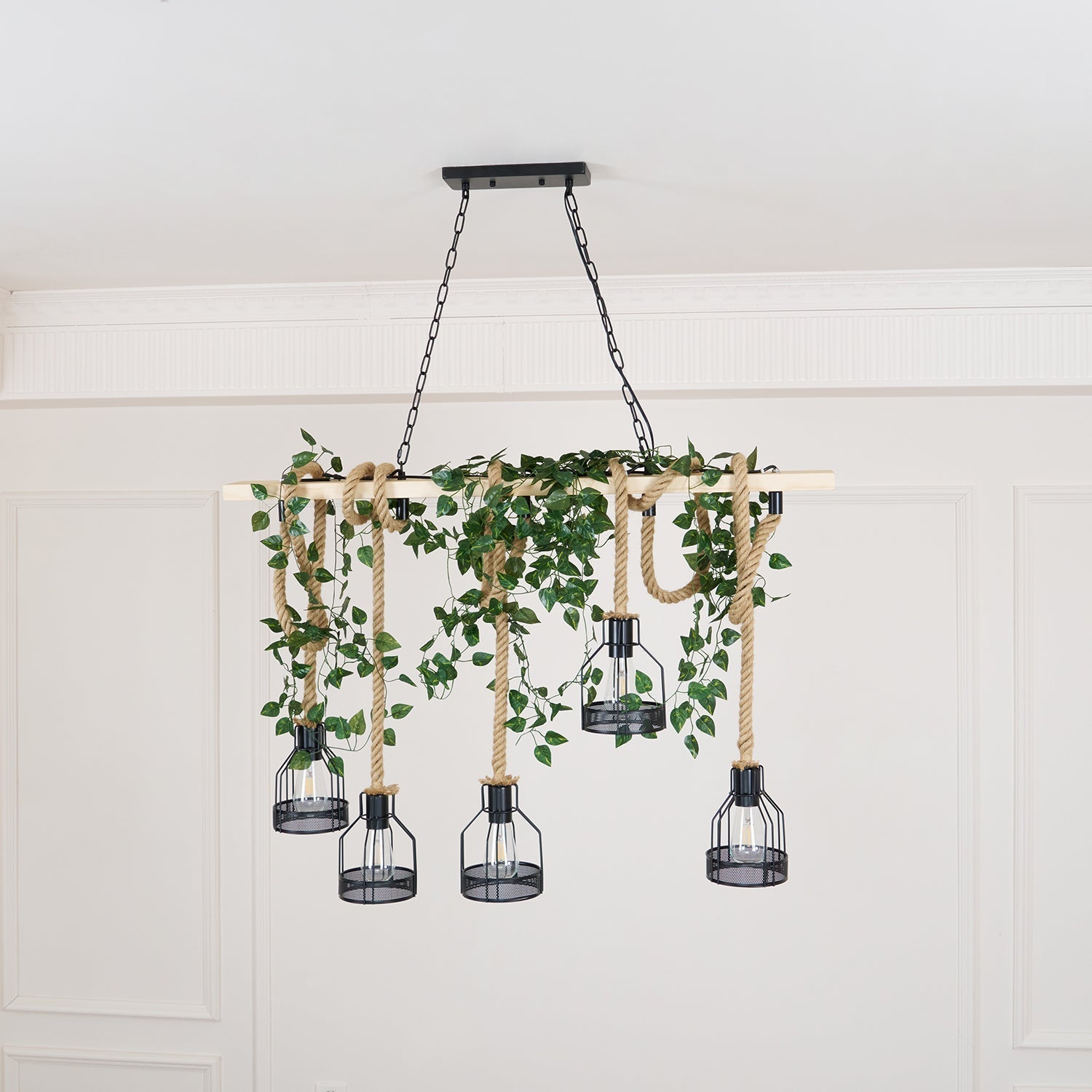 Quoro Hemp Rope Industrial Grenade Chandelier - Neutralighting