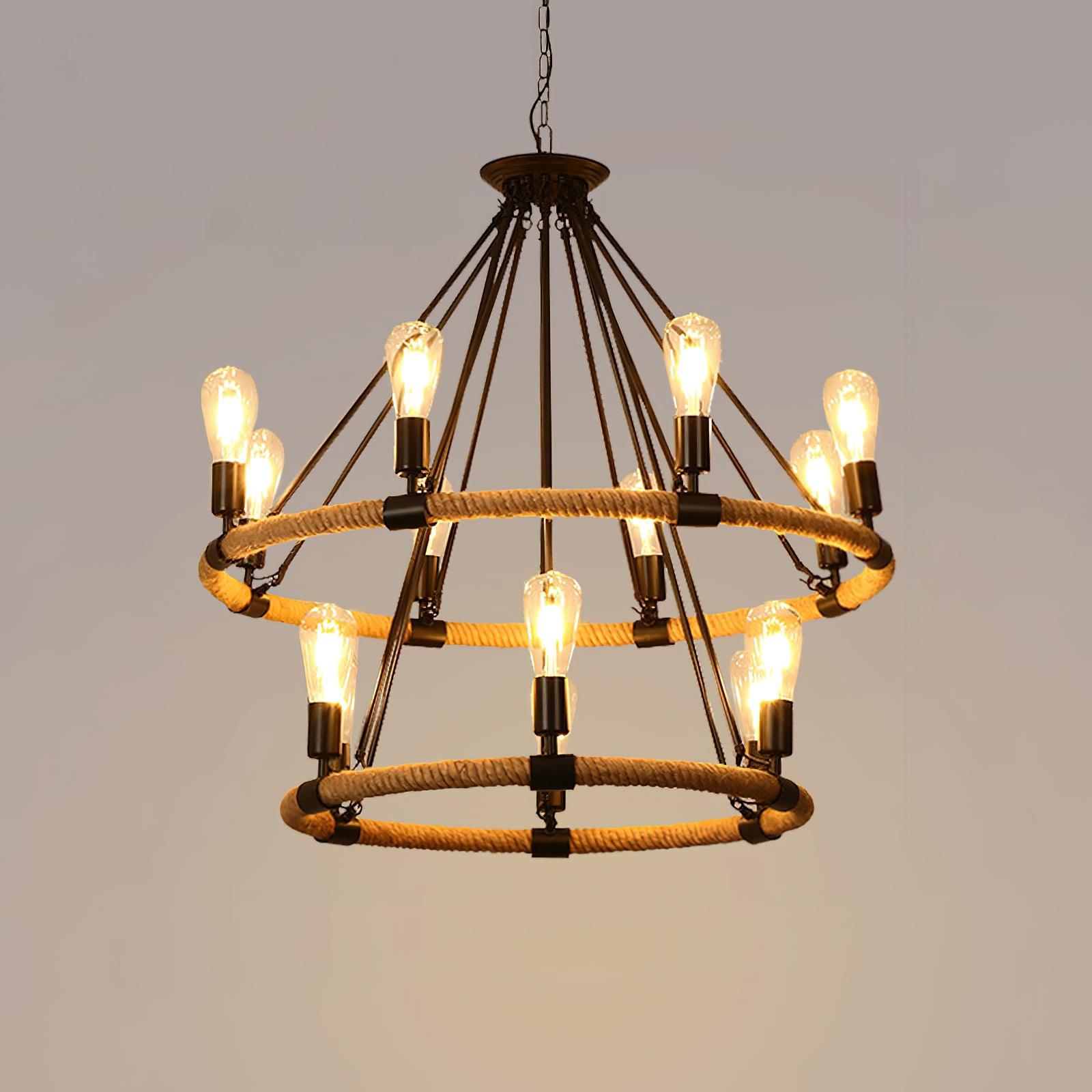 Novien Chandelier Hemp Rope Industrial Round-Neutral Decor