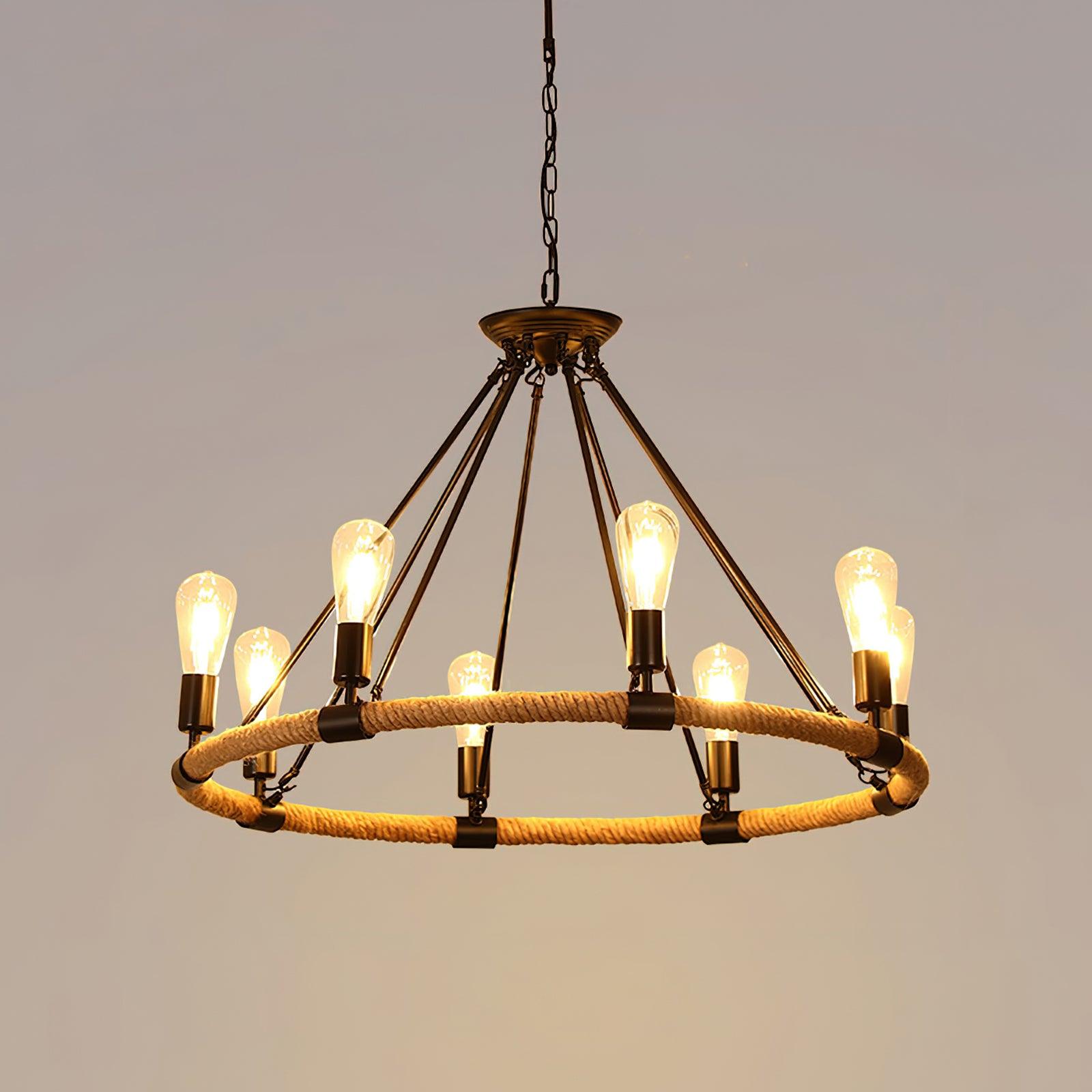 Novien Chandelier Hemp Rope Industrial Round-Neutral Decor