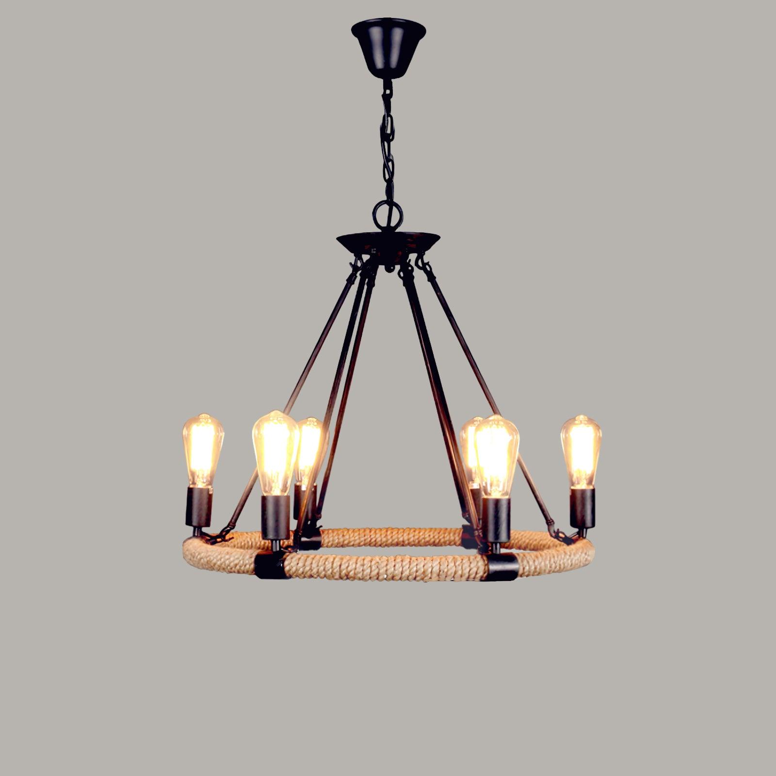 Novien Chandelier Hemp Rope Industrial Round-Neutral Decor