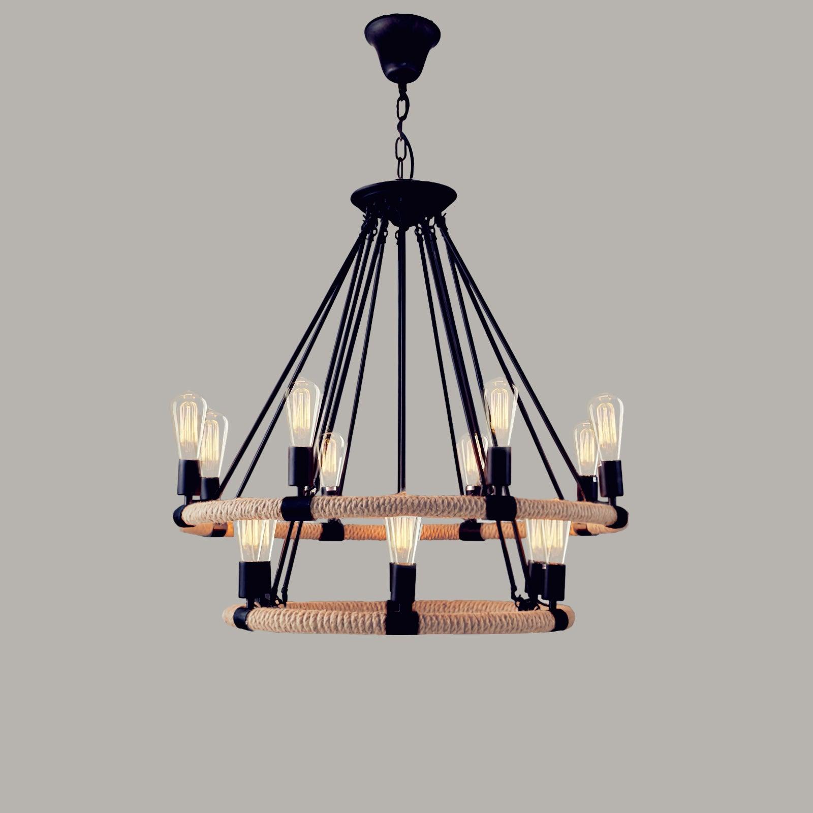 Novien Chandelier Hemp Rope Industrial Round-Neutral Decor