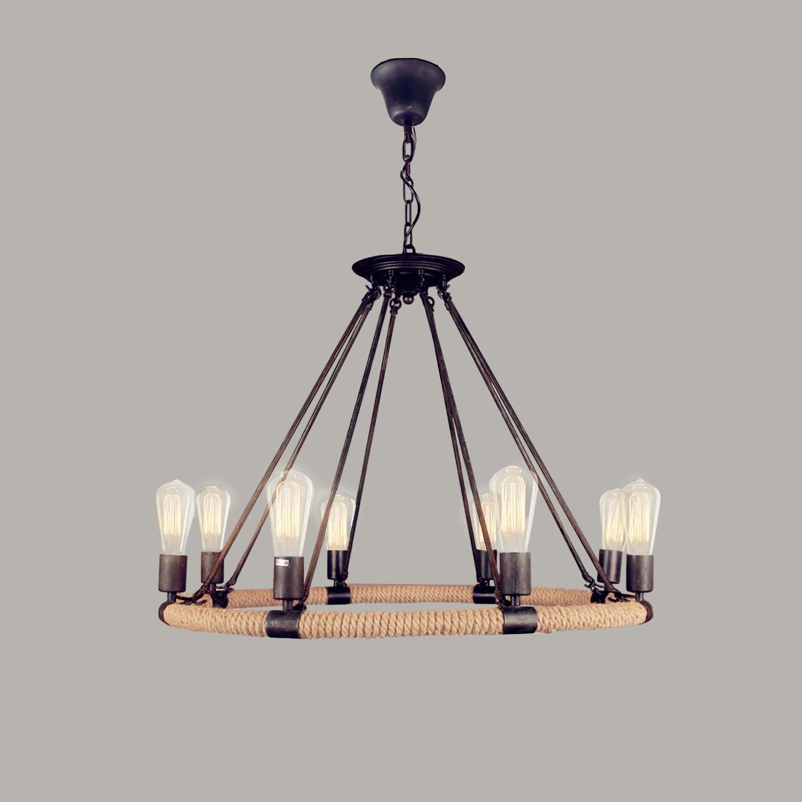 Novien Chandelier Hemp Rope Industrial Round-Neutral Decor