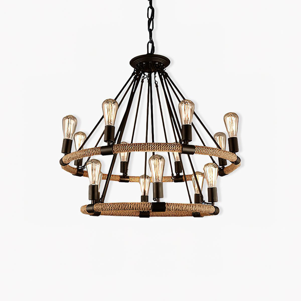 Novien Chandelier Hemp Rope Industrial Round-Neutral Decor