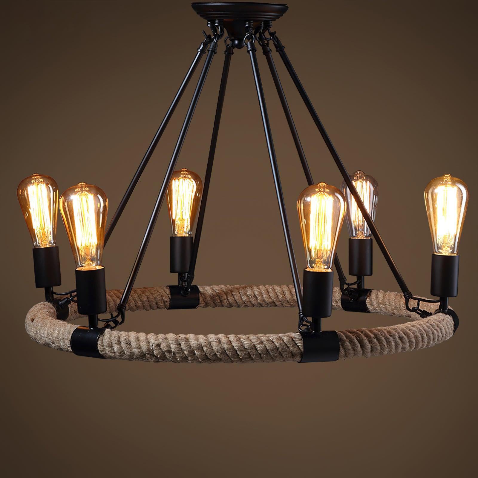 Novien Chandelier Hemp Rope Industrial Round-Neutral Decor