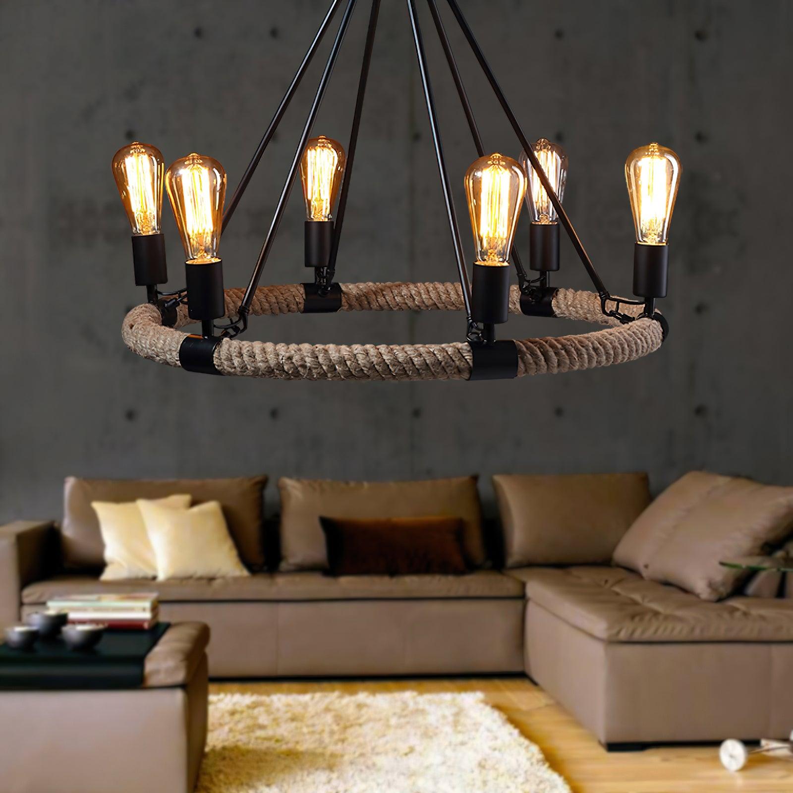 Novien Chandelier Hemp Rope Industrial Round-Neutral Decor