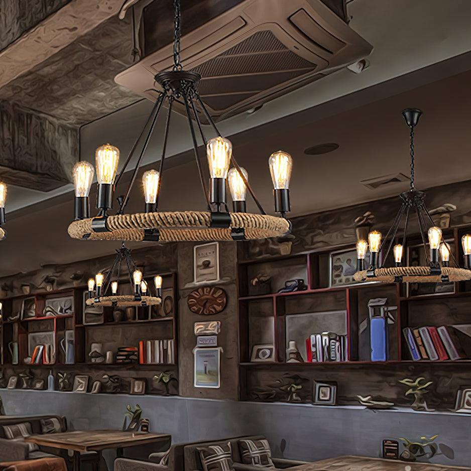 Novien Chandelier Hemp Rope Industrial Round-Neutral Decor
