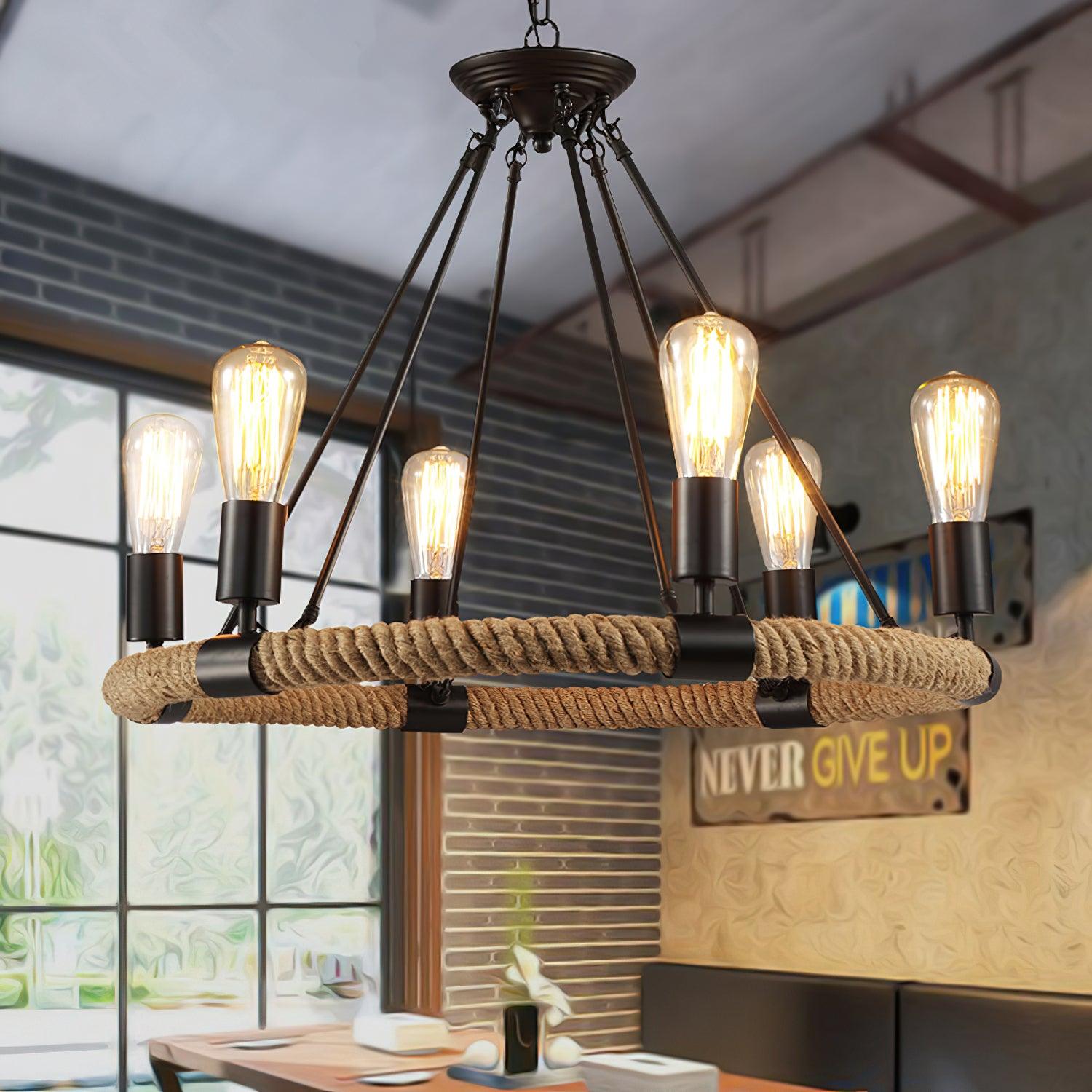 Novien Chandelier Hemp Rope Industrial Round-Neutral Decor