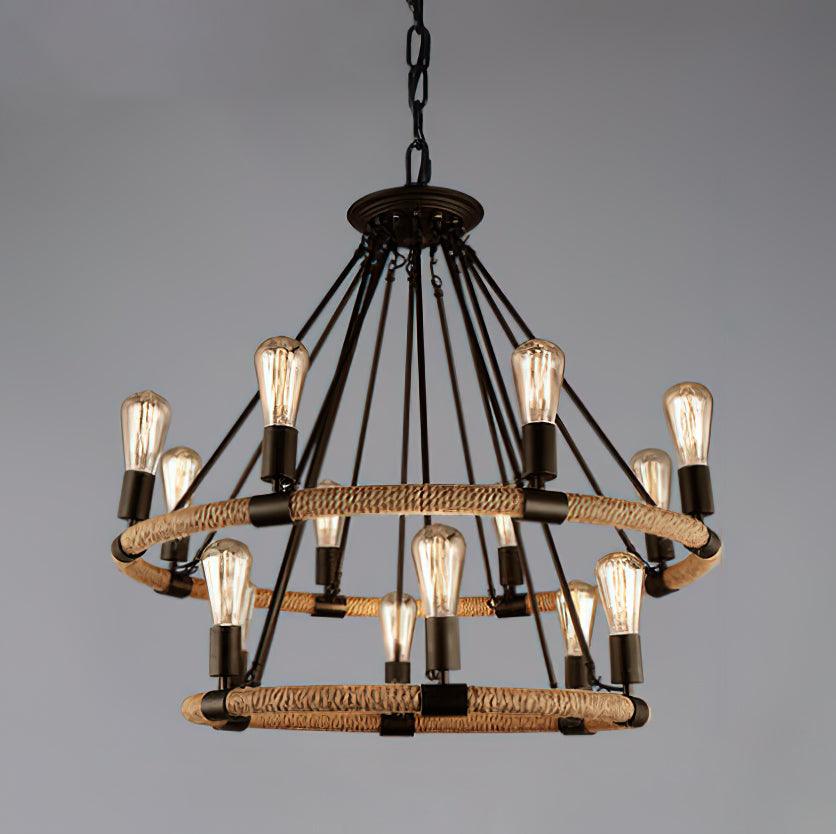 Novien Chandelier Hemp Rope Industrial Round-Neutral Decor
