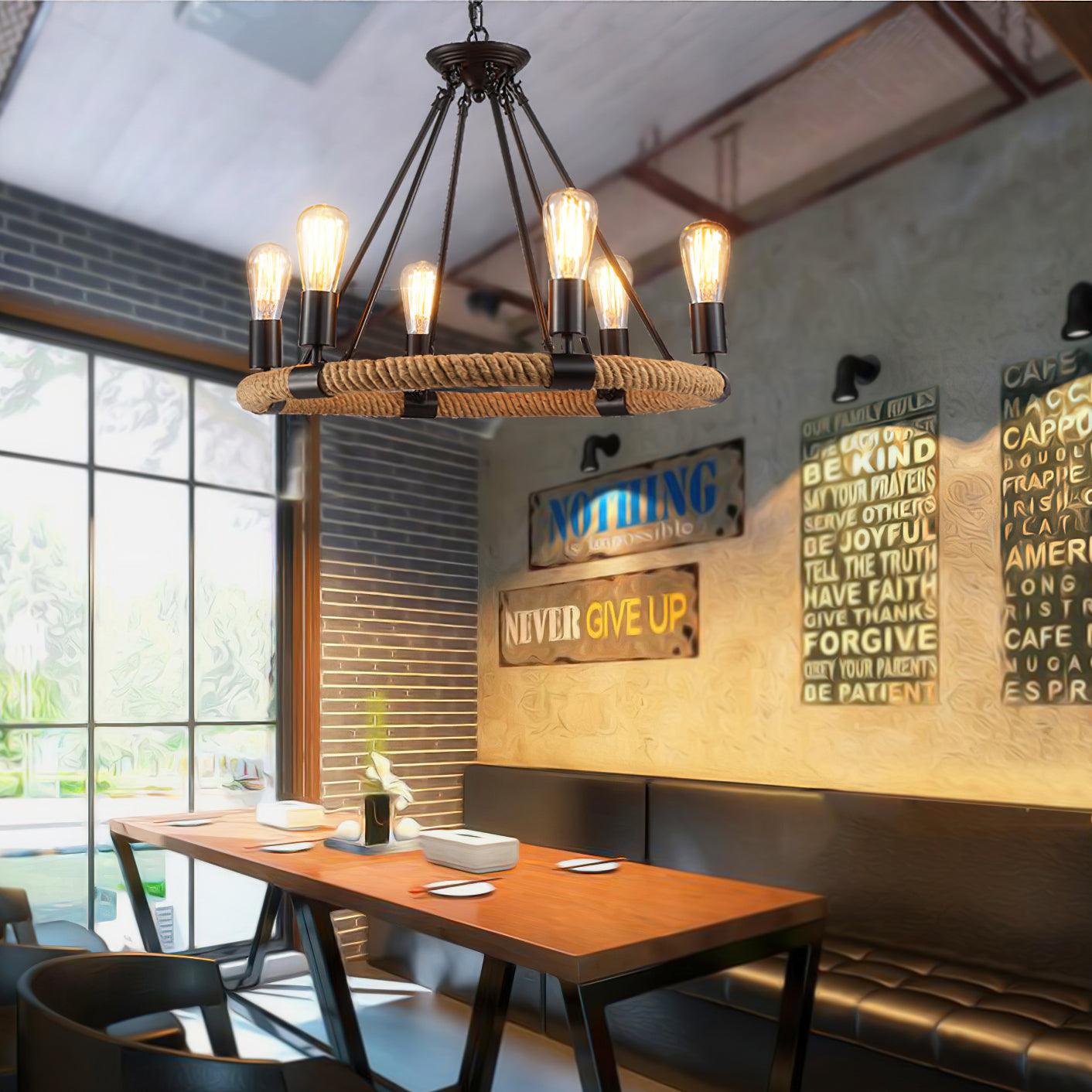 Novien Chandelier Hemp Rope Industrial Round-Neutral Decor