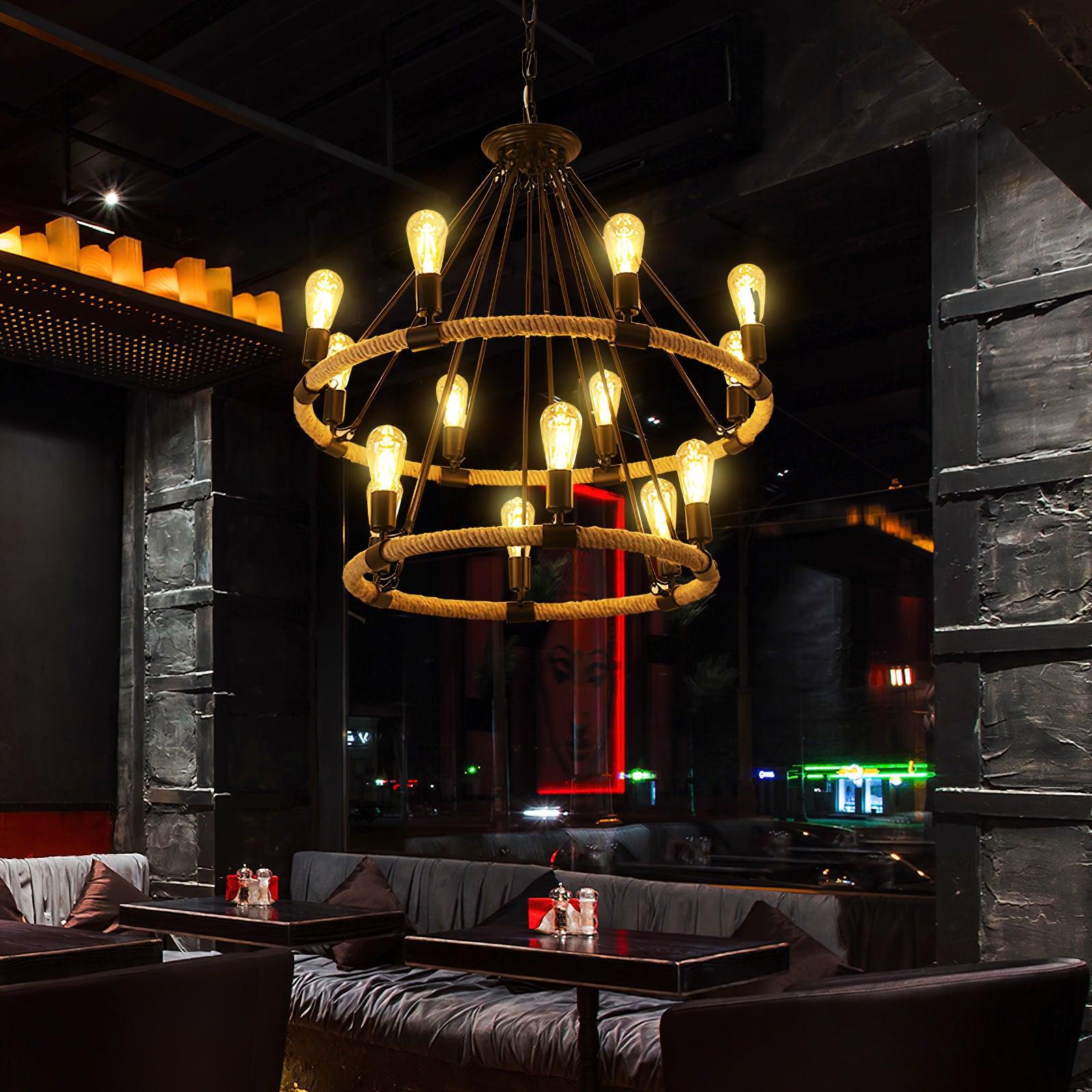 Novien Chandelier Hemp Rope Industrial Round-Neutral Decor
