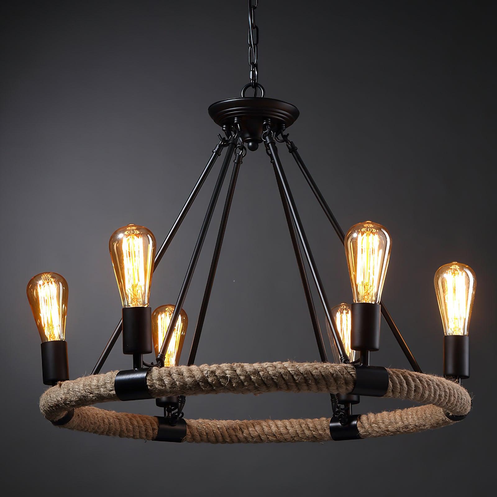 Novien Chandelier Hemp Rope Industrial Round-Neutral Decor