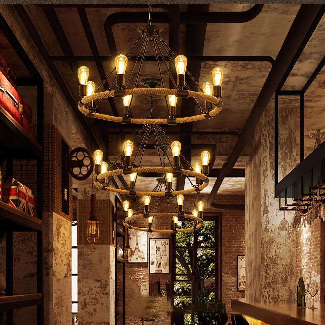 Novien Chandelier Hemp Rope Industrial Round-Neutral Decor
