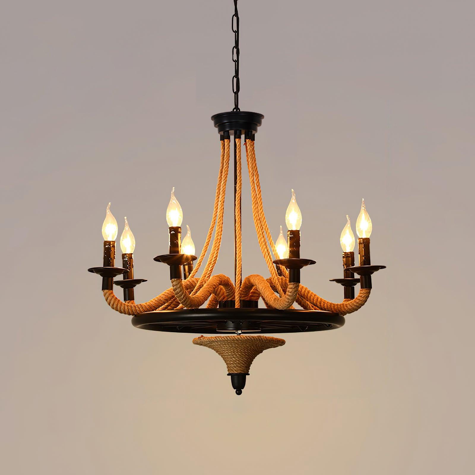 Lustra Chandelier Hemp Rope Large Wheel-Neutral Decor