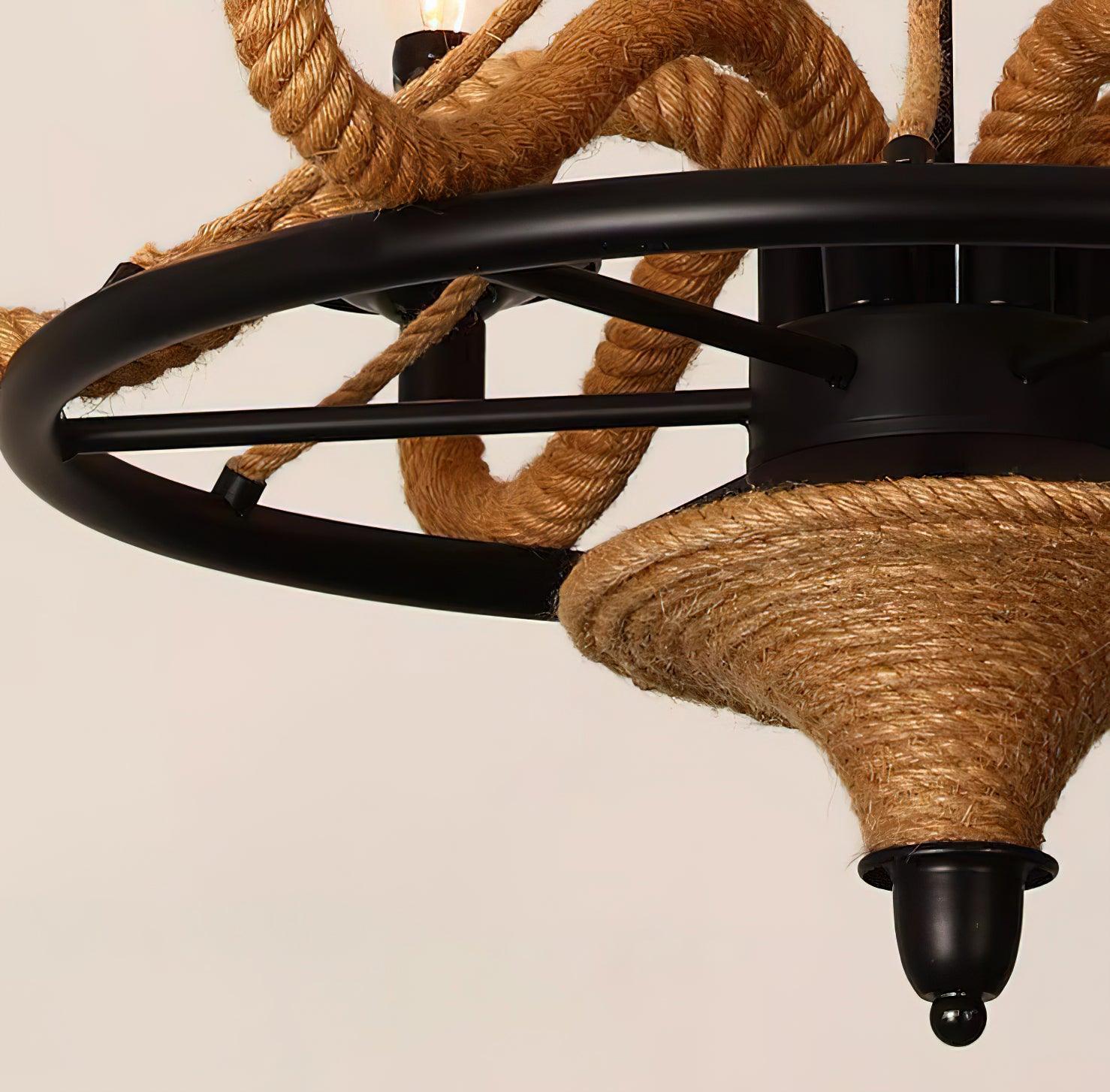 Lustra Chandelier Hemp Rope Large Wheel-Neutral Decor