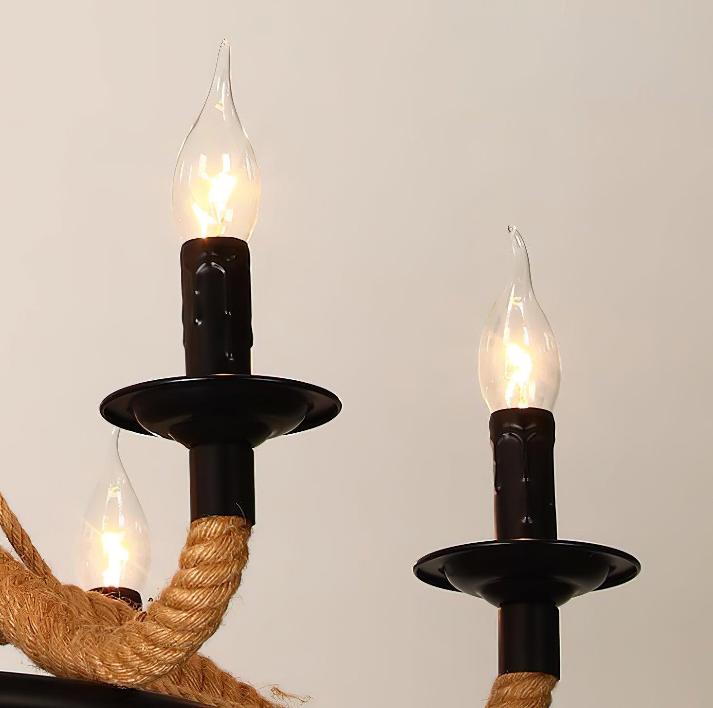 Lustra Chandelier Hemp Rope Large Wheel-Neutral Decor