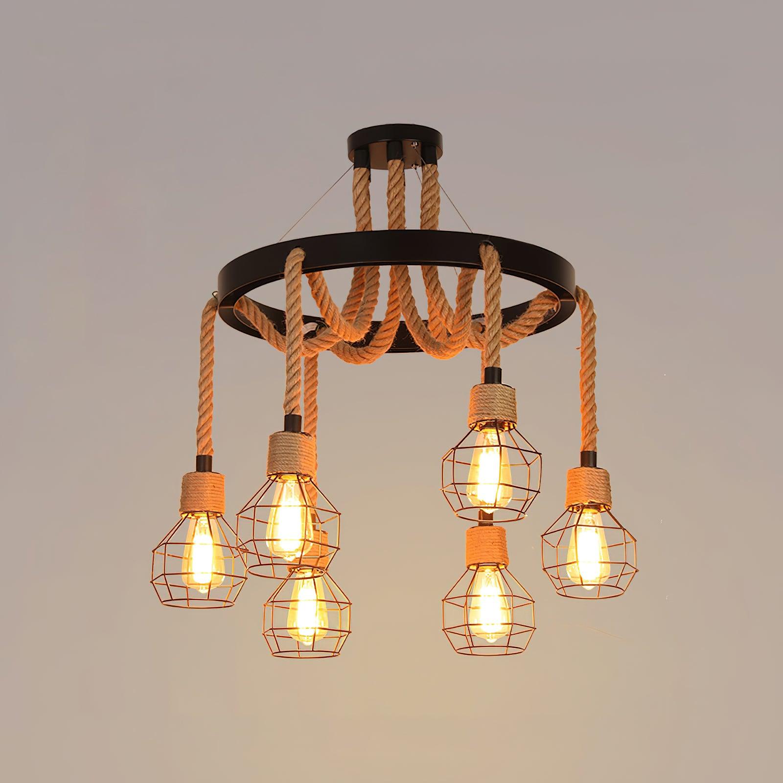 Lustra Chandelier Hemp Rope Industrial-Neutral Decor