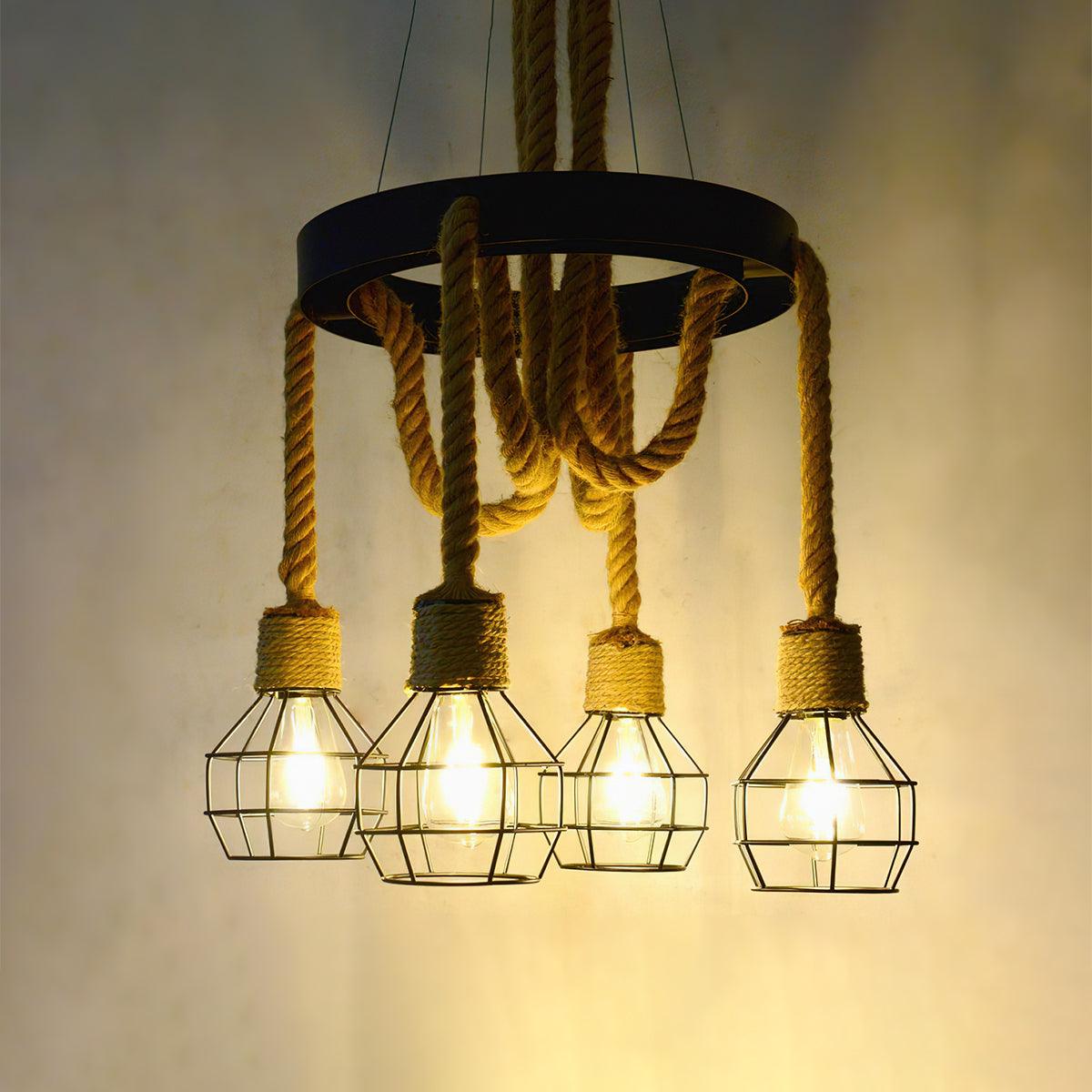 Lustra Chandelier Hemp Rope Industrial-Neutral Decor