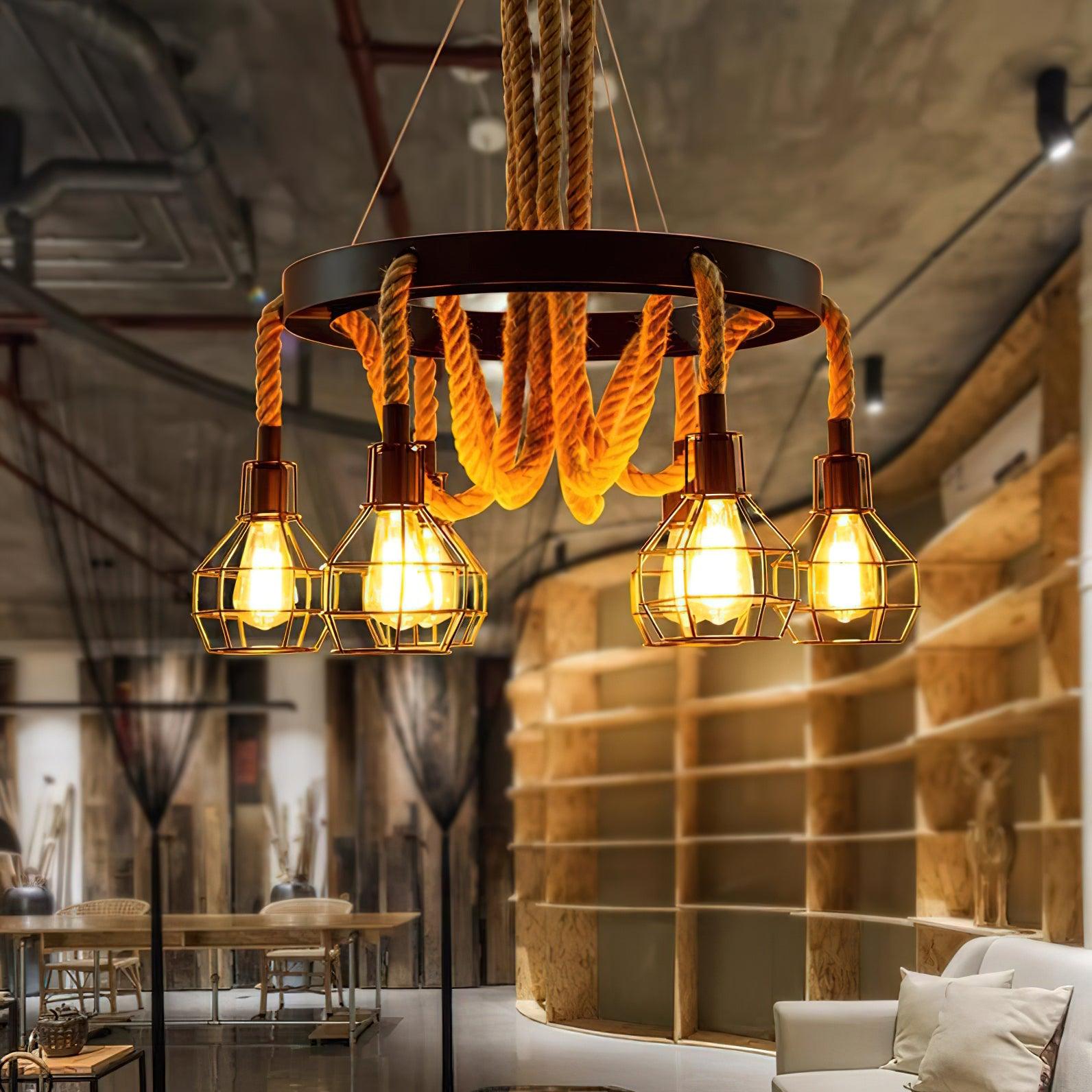 Lustra Chandelier Hemp Rope Industrial-Neutral Decor