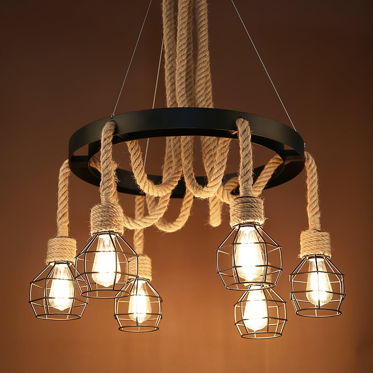Lustra Chandelier Hemp Rope Industrial-Neutral Decor