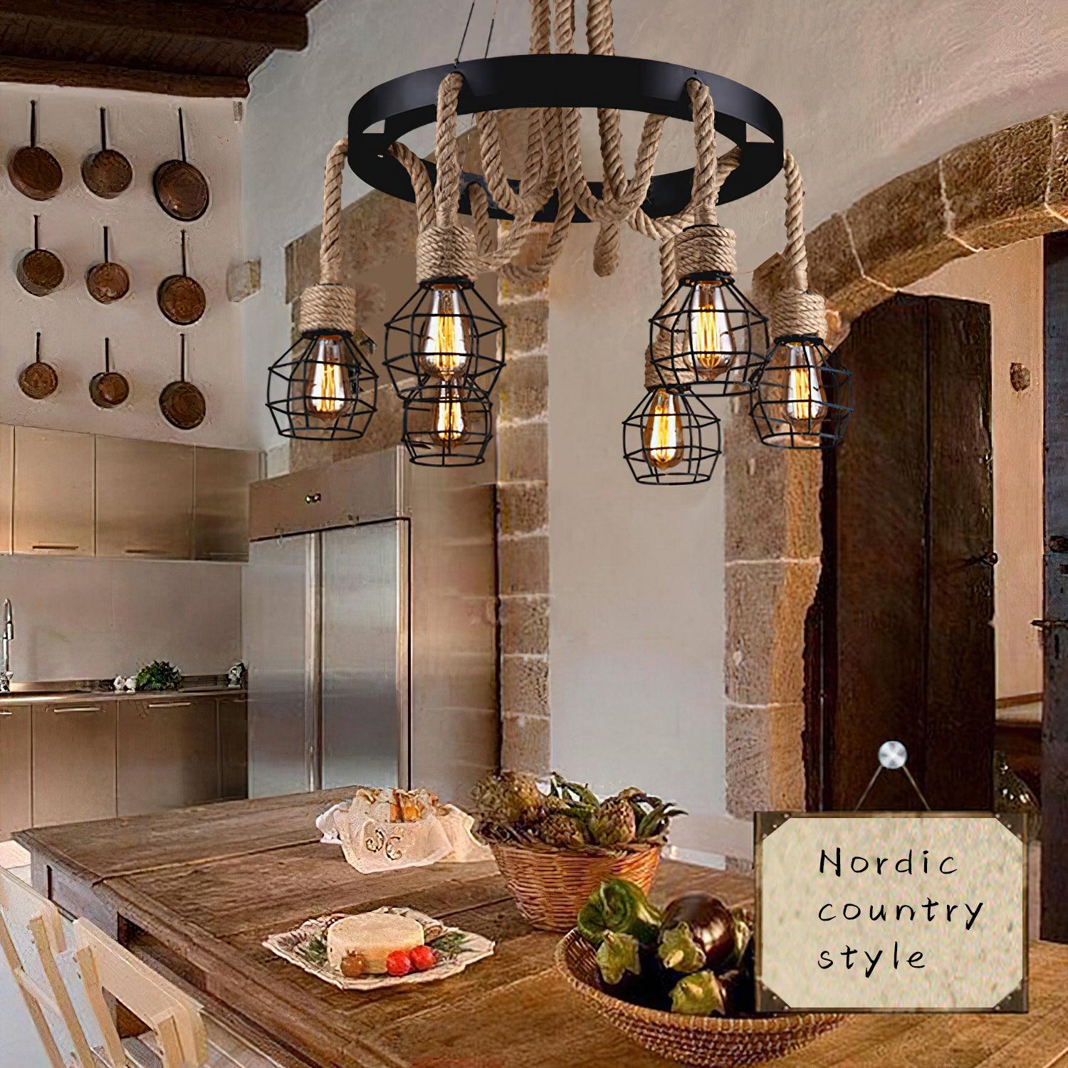 Lustra Chandelier Hemp Rope Industrial-Neutral Decor