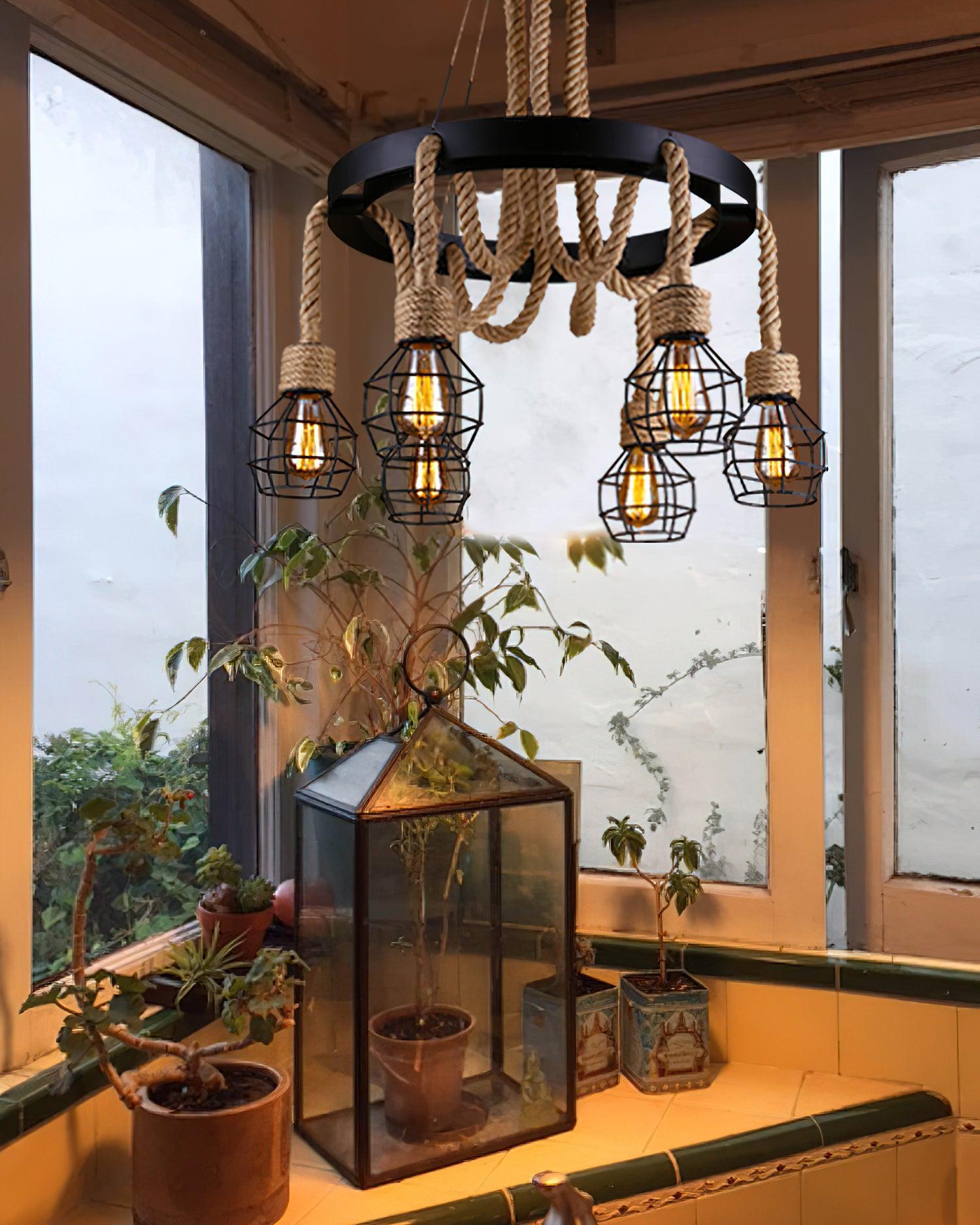 Lustra Chandelier Hemp Rope Industrial-Neutral Decor