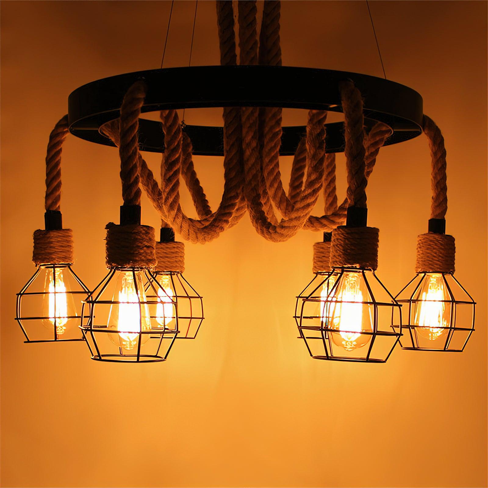 Lustra Chandelier Hemp Rope Industrial-Neutral Decor