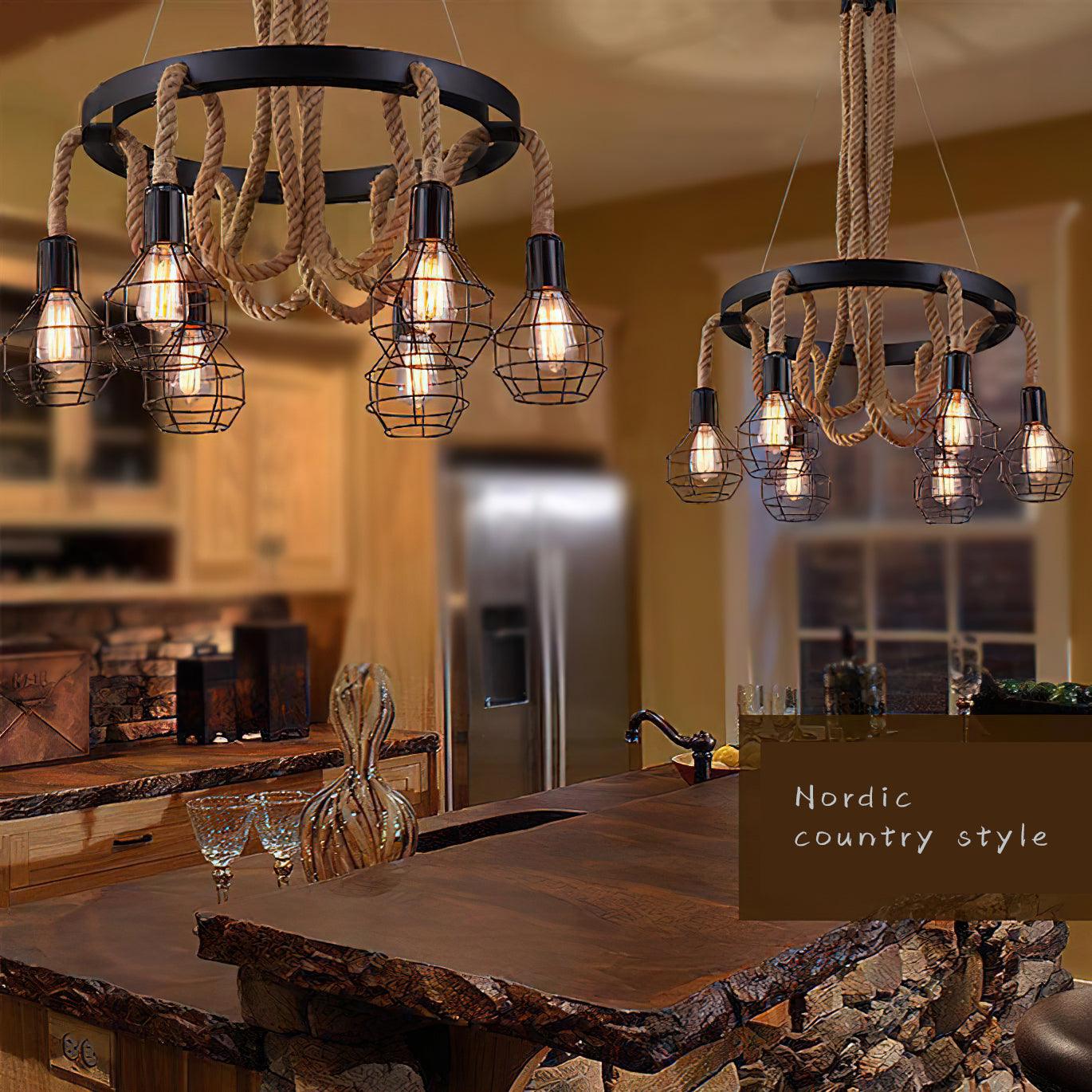Lustra Chandelier Hemp Rope Industrial-Neutral Decor