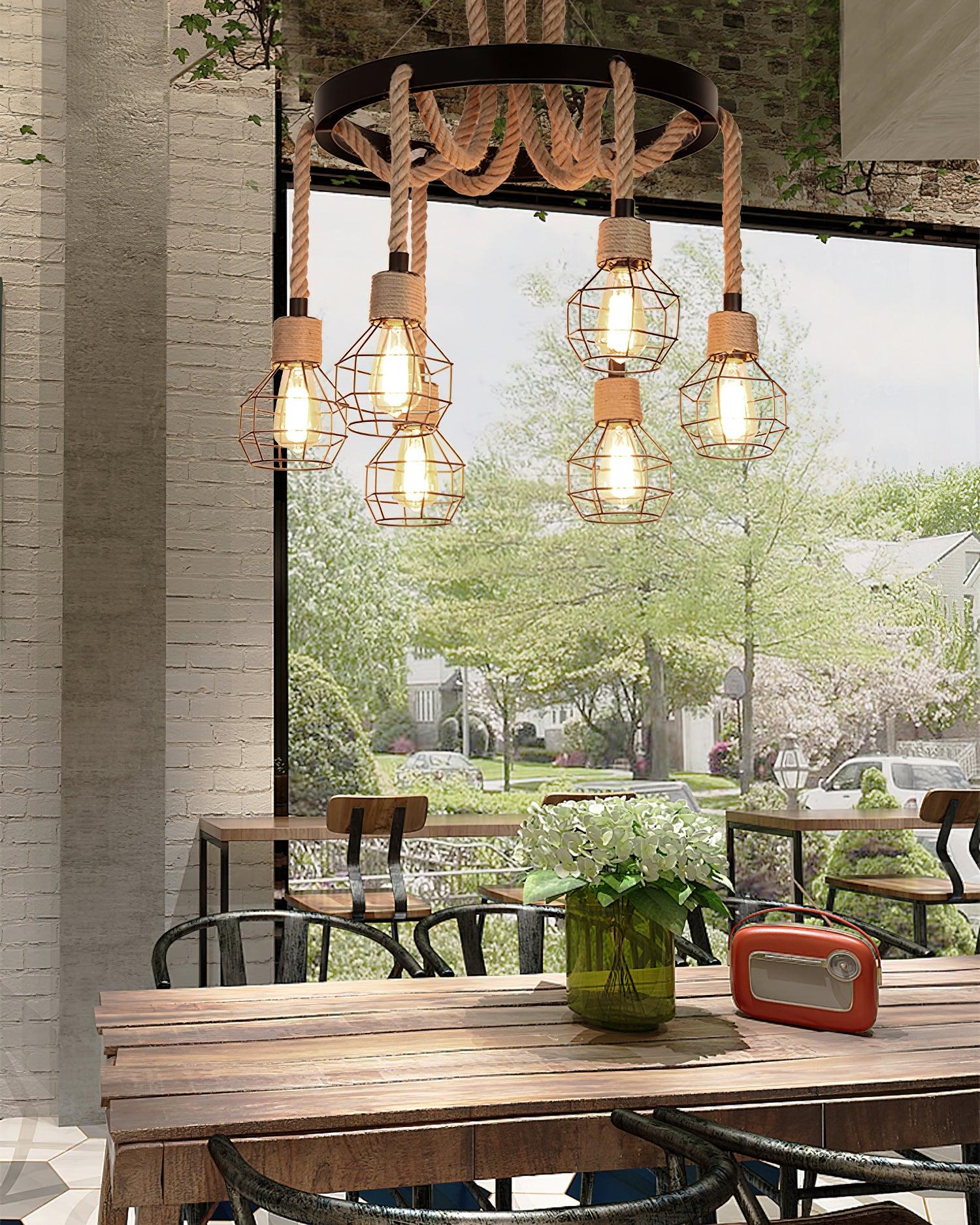 Lustra Chandelier Hemp Rope Industrial-Neutral Decor