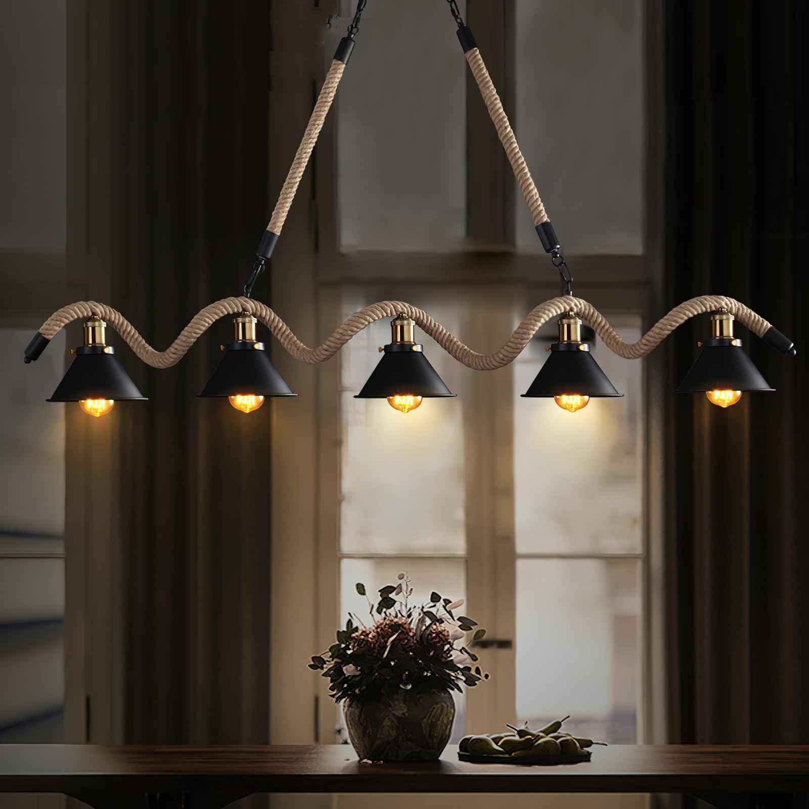 Lustra Chandelier Hemp Rope Industrial Wave-Neutral Decor
