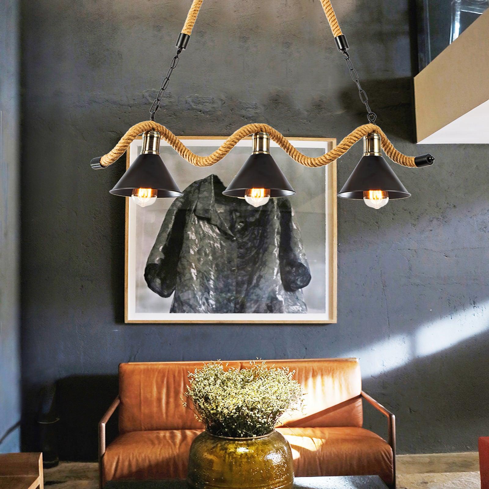 Lustra Chandelier Hemp Rope Industrial Wave-Neutral Decor
