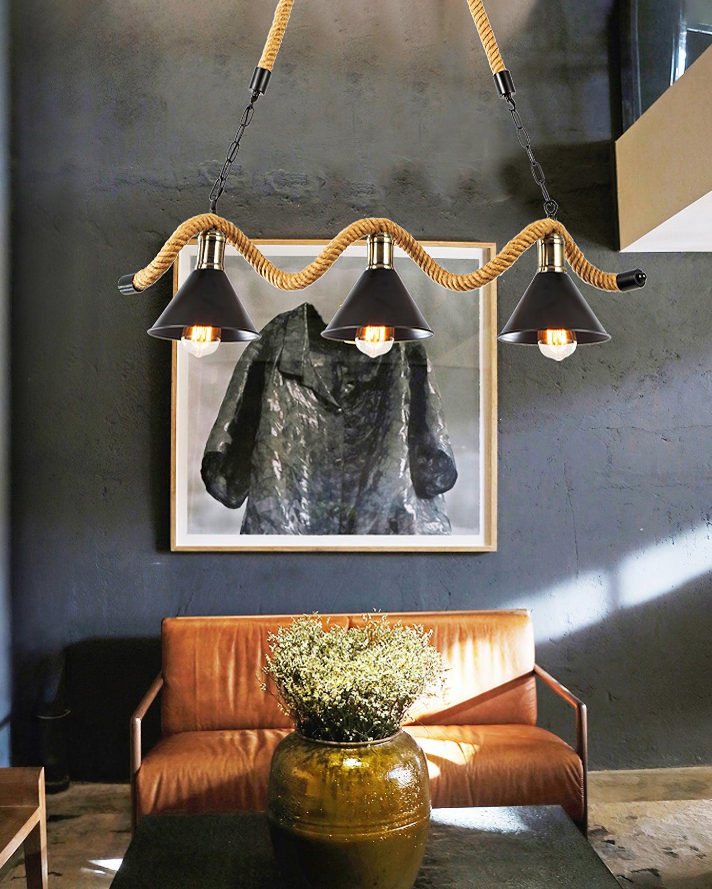 Lustra Chandelier Hemp Rope Industrial Wave-Neutral Decor