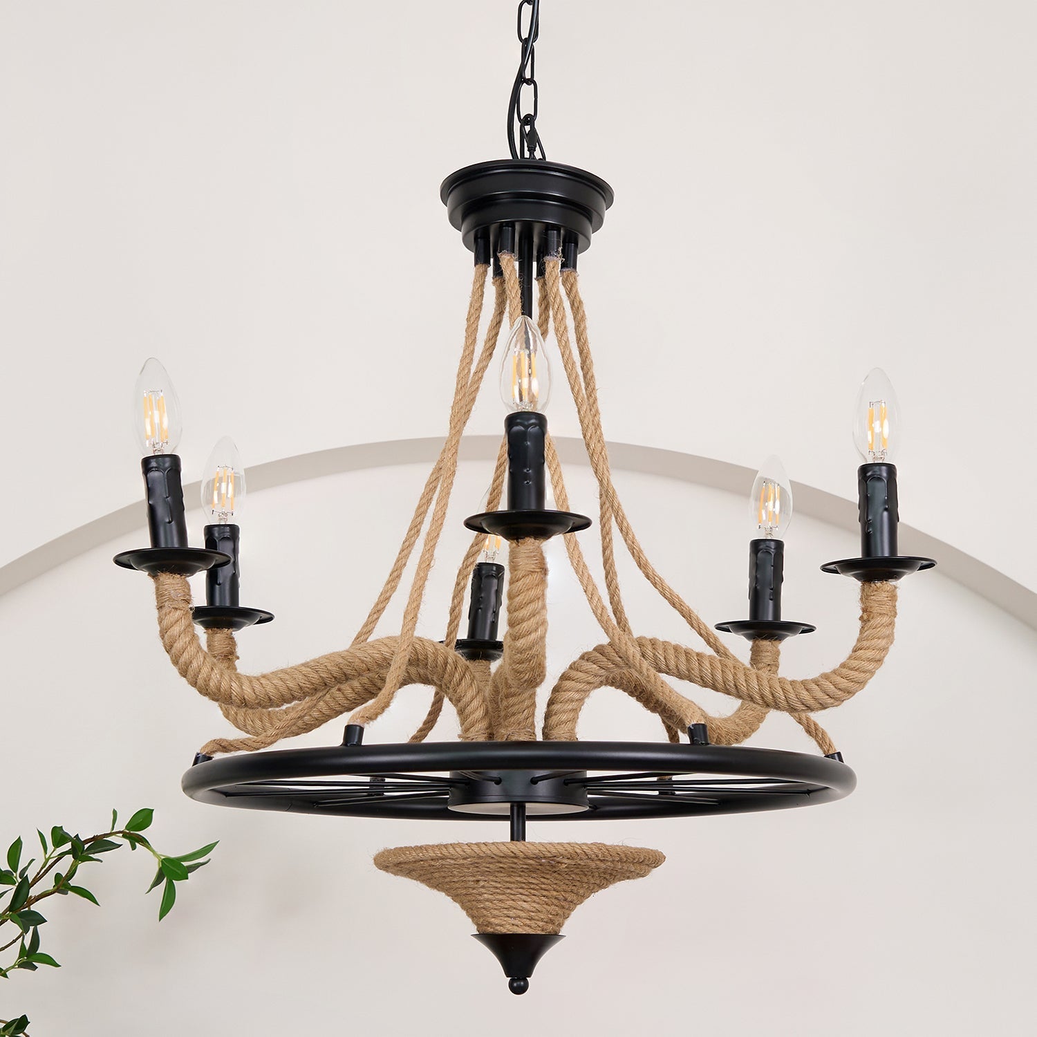 Lustra Chandelier Hemp Rope Large Wheel-Neutral Decor