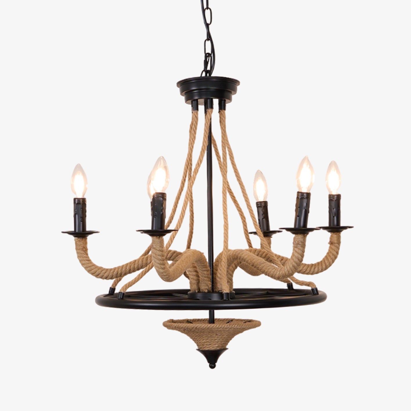 Lustra Chandelier Hemp Rope Large Wheel-Neutral Decor